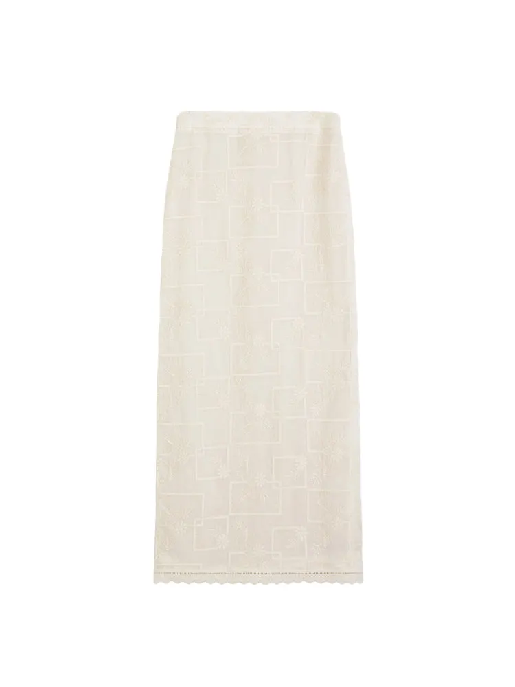Pencil Lace Flower Embroidery Classy Long-Skirt