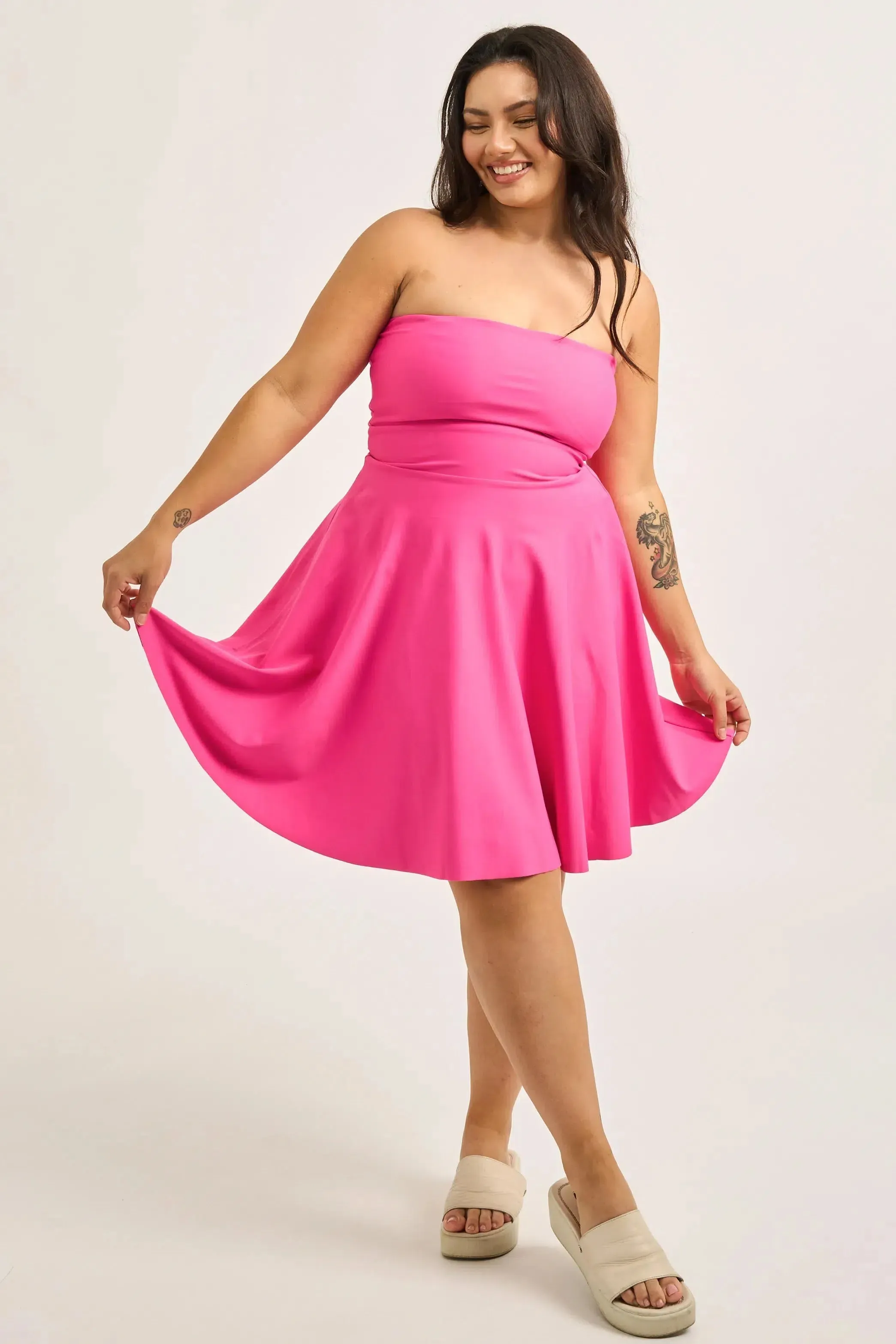 Performance Bandeau Comfort Crop Mini Dress - Candy Pink