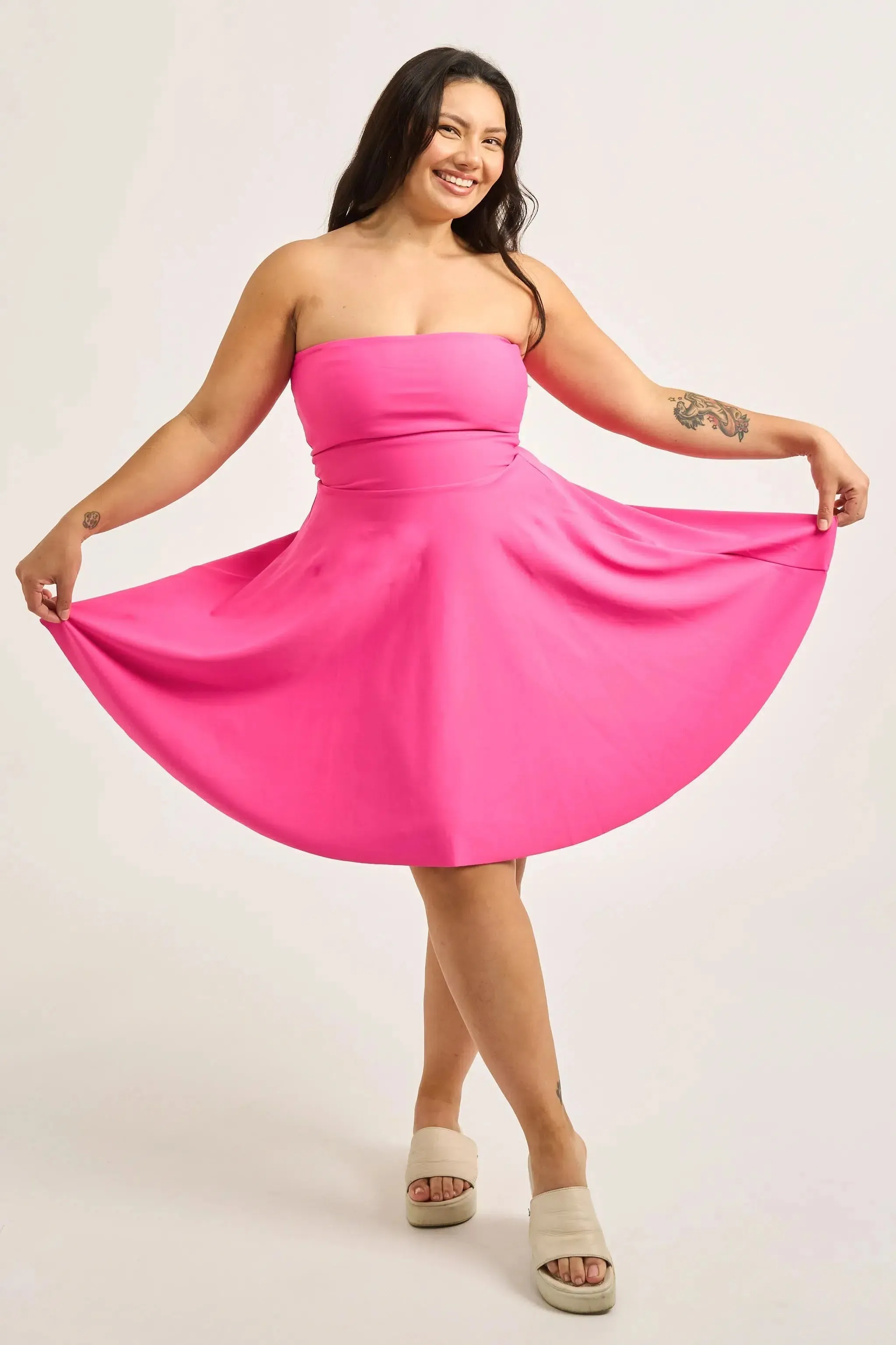 Performance Bandeau Comfort Crop Mini Dress - Candy Pink
