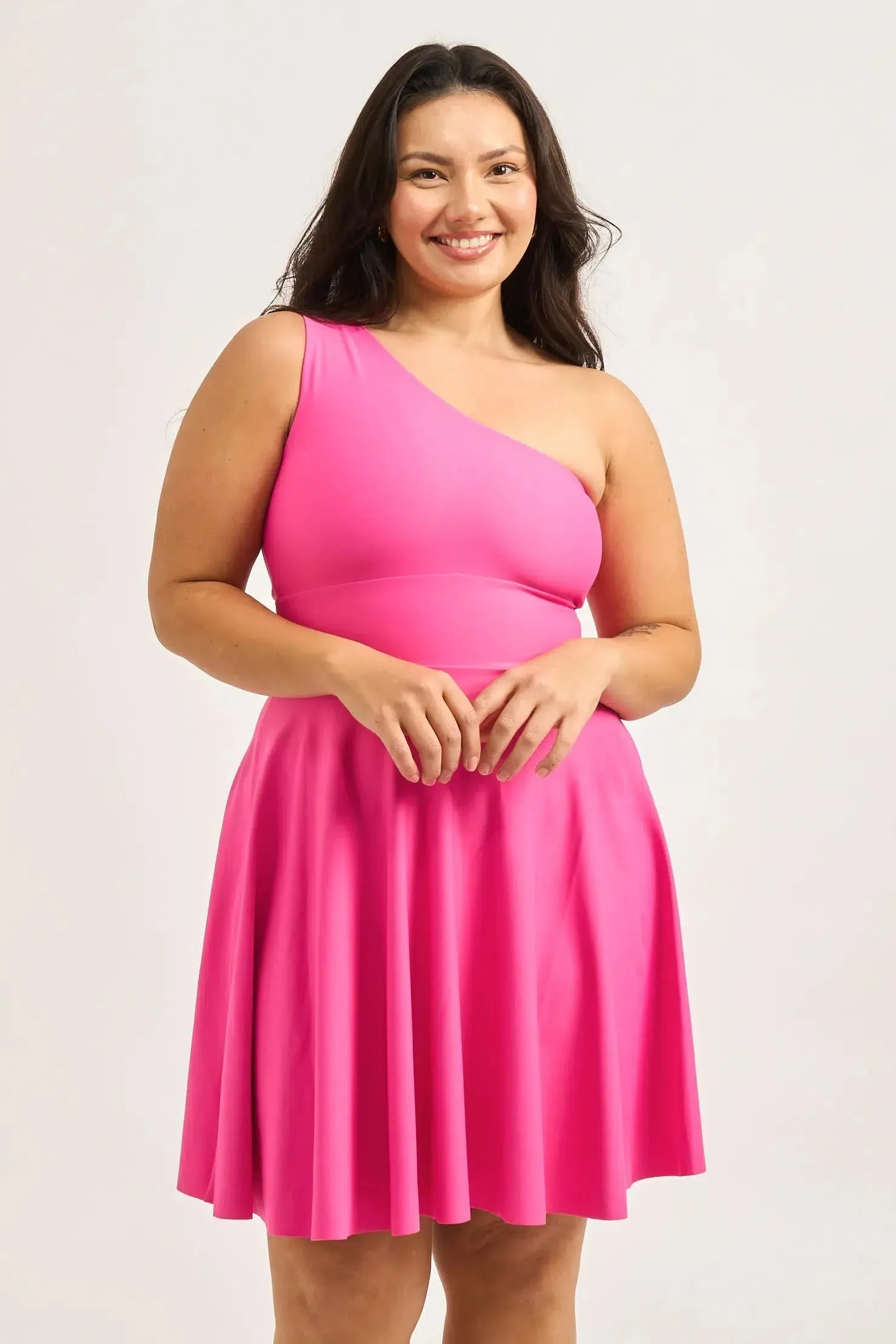 Performance One Shoulder Comfort Crop Mini Dress - Candy Pink