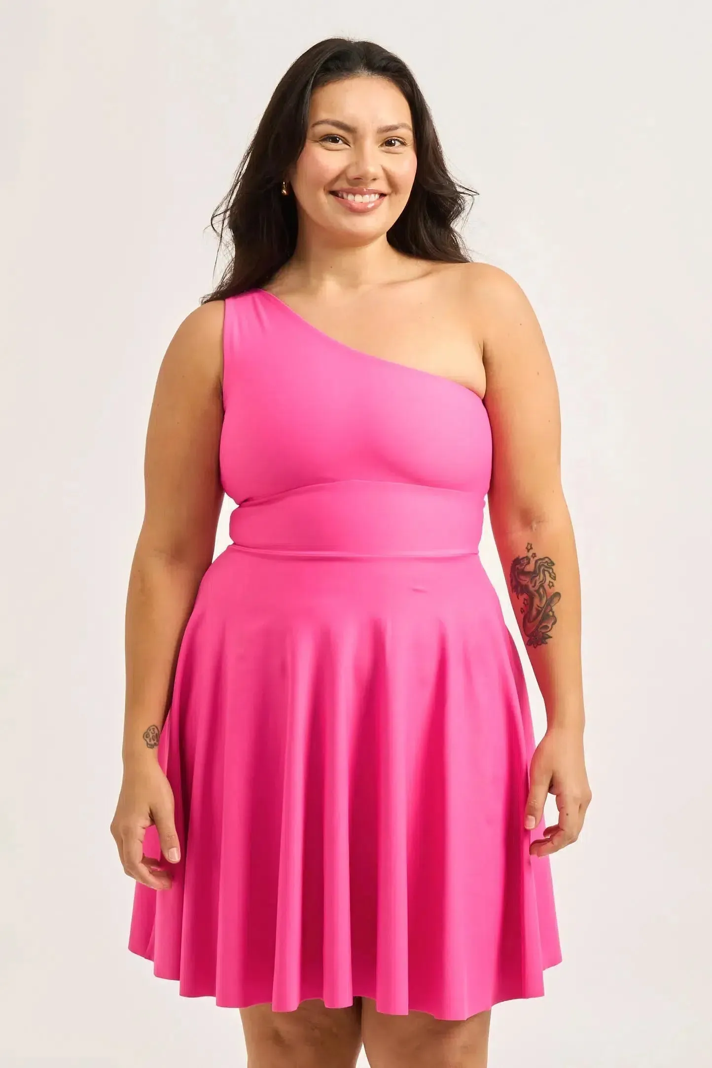 Performance One Shoulder Comfort Crop Mini Dress - Candy Pink