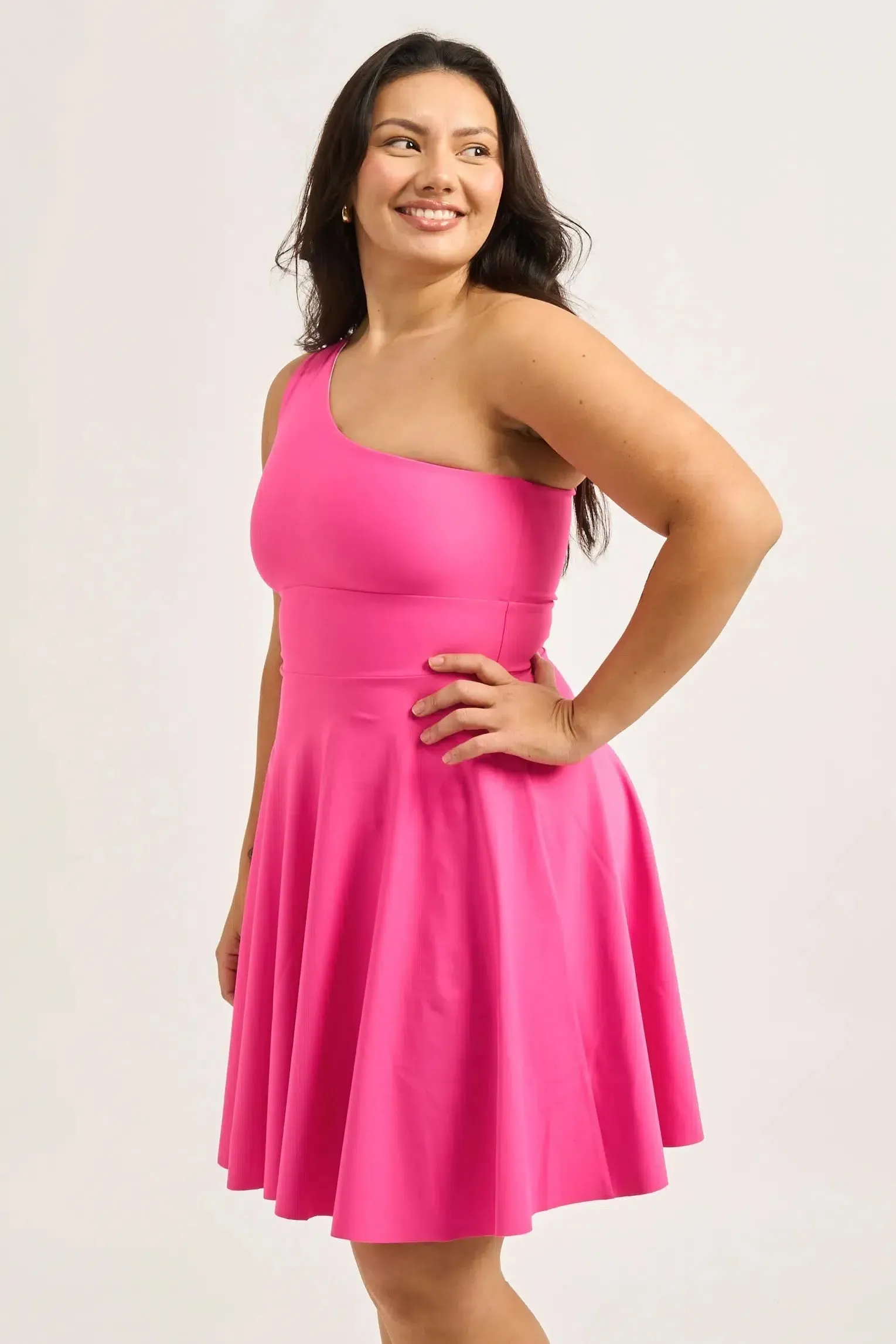 Performance One Shoulder Comfort Crop Mini Dress - Candy Pink