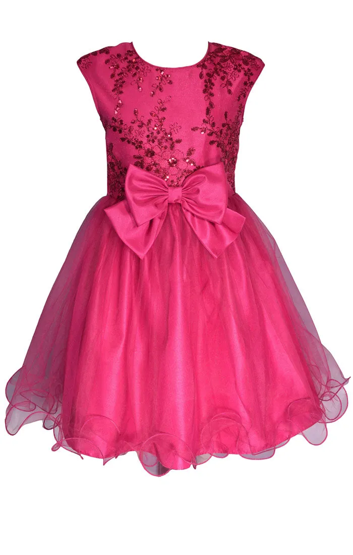 Pink Dress with Sequins and a Bow for Girls