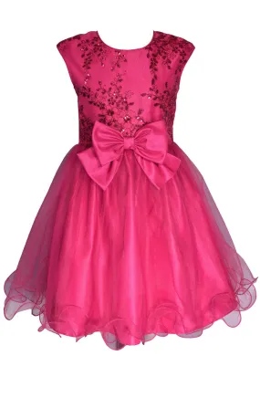 Pink Dress with Sequins and a Bow for Girls