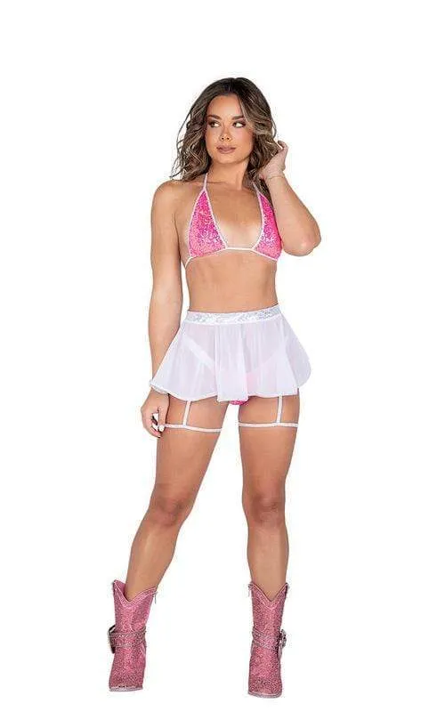Pink Sheer Mesh Skirt Cheeky Festival Dance Bottom (More colors available)