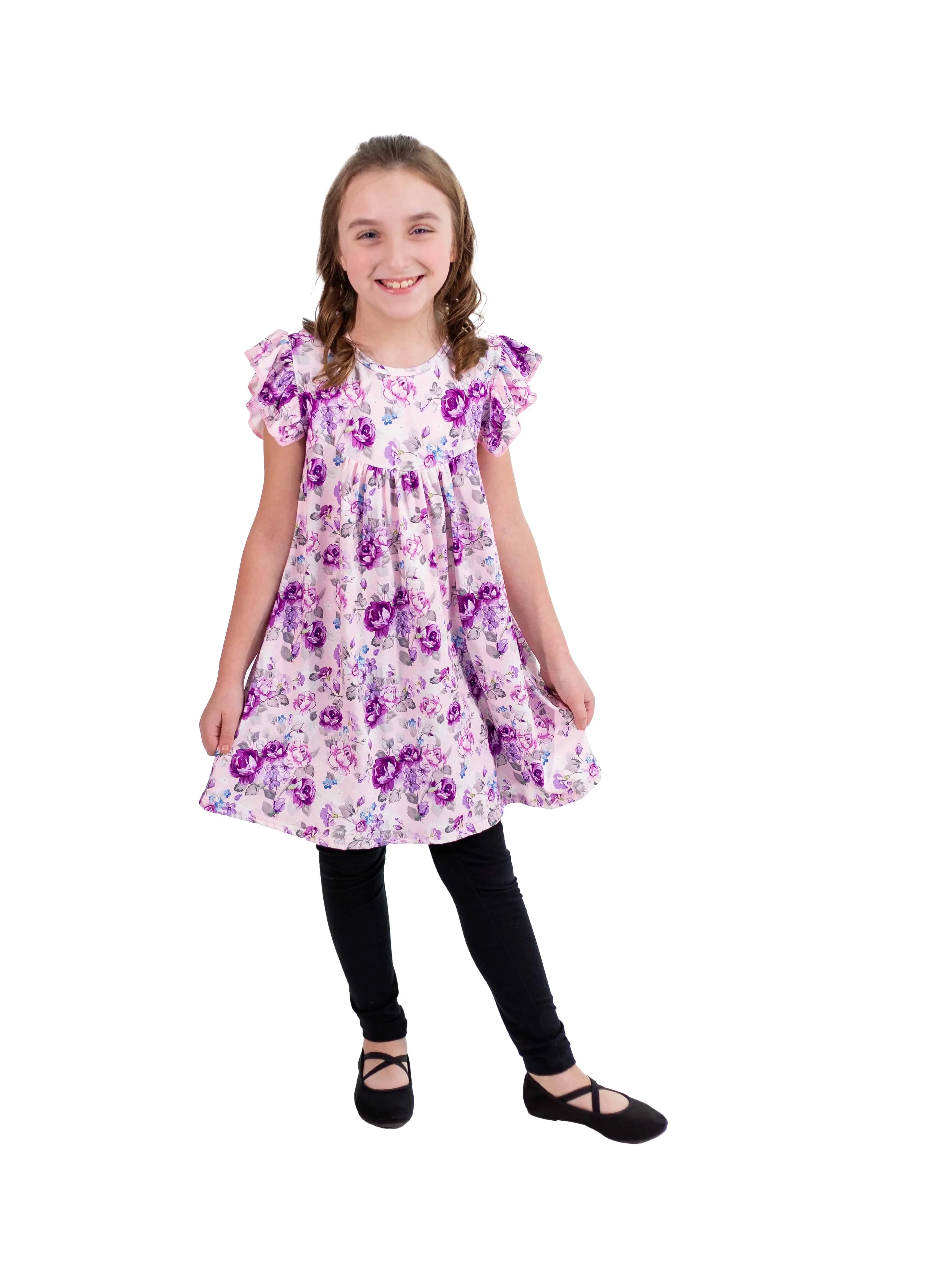 Purple Floral Milk Silk Flutter Dress