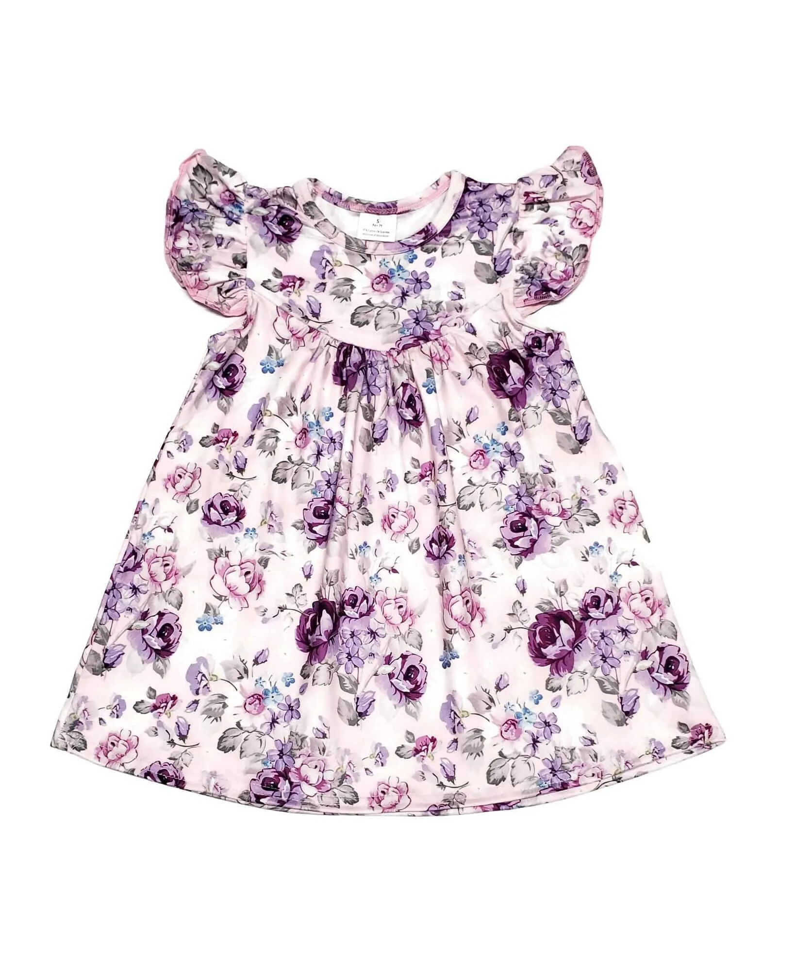 Purple Floral Milk Silk Flutter Dress
