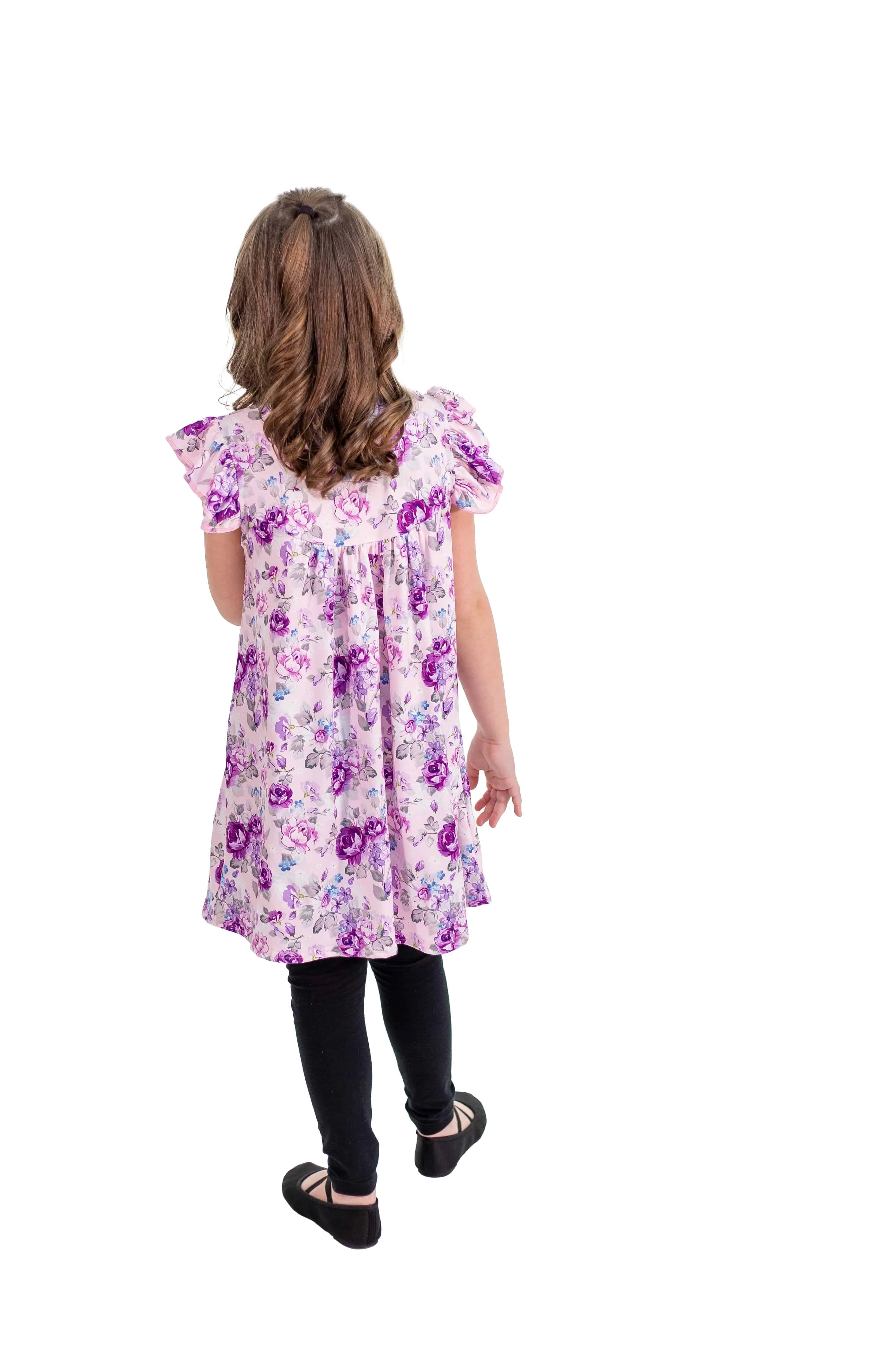 Purple Floral Milk Silk Flutter Dress
