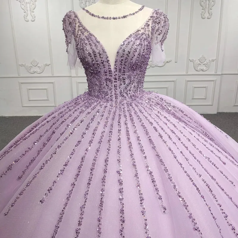 Quinceanera Dress Princess Sheer Neck Long Prom Dresses Short Sleeves Ball Gown