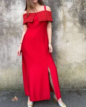 Radiant 1980s Red Satin Dress