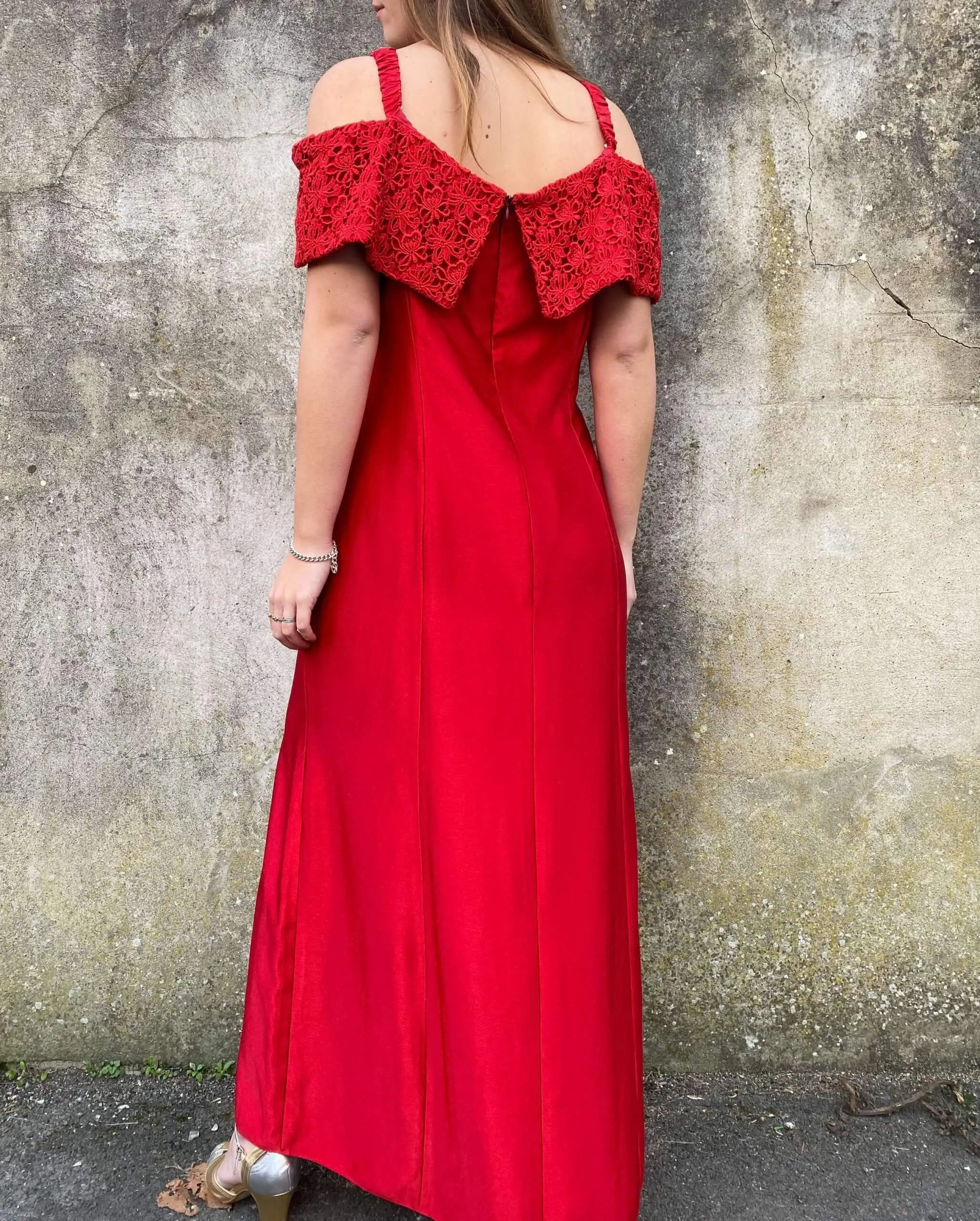 Radiant 1980s Red Satin Dress