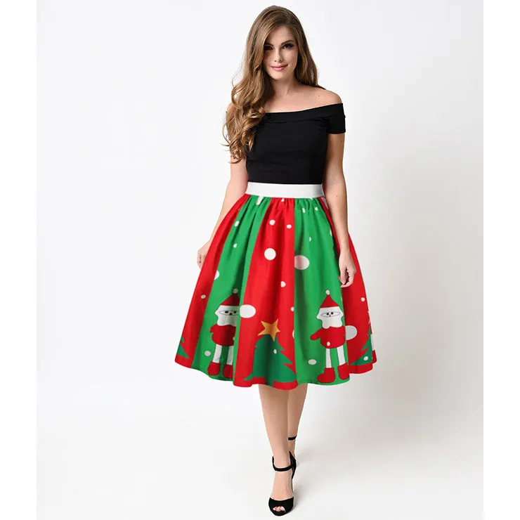 Red and Green Christmas Swing Skirt
