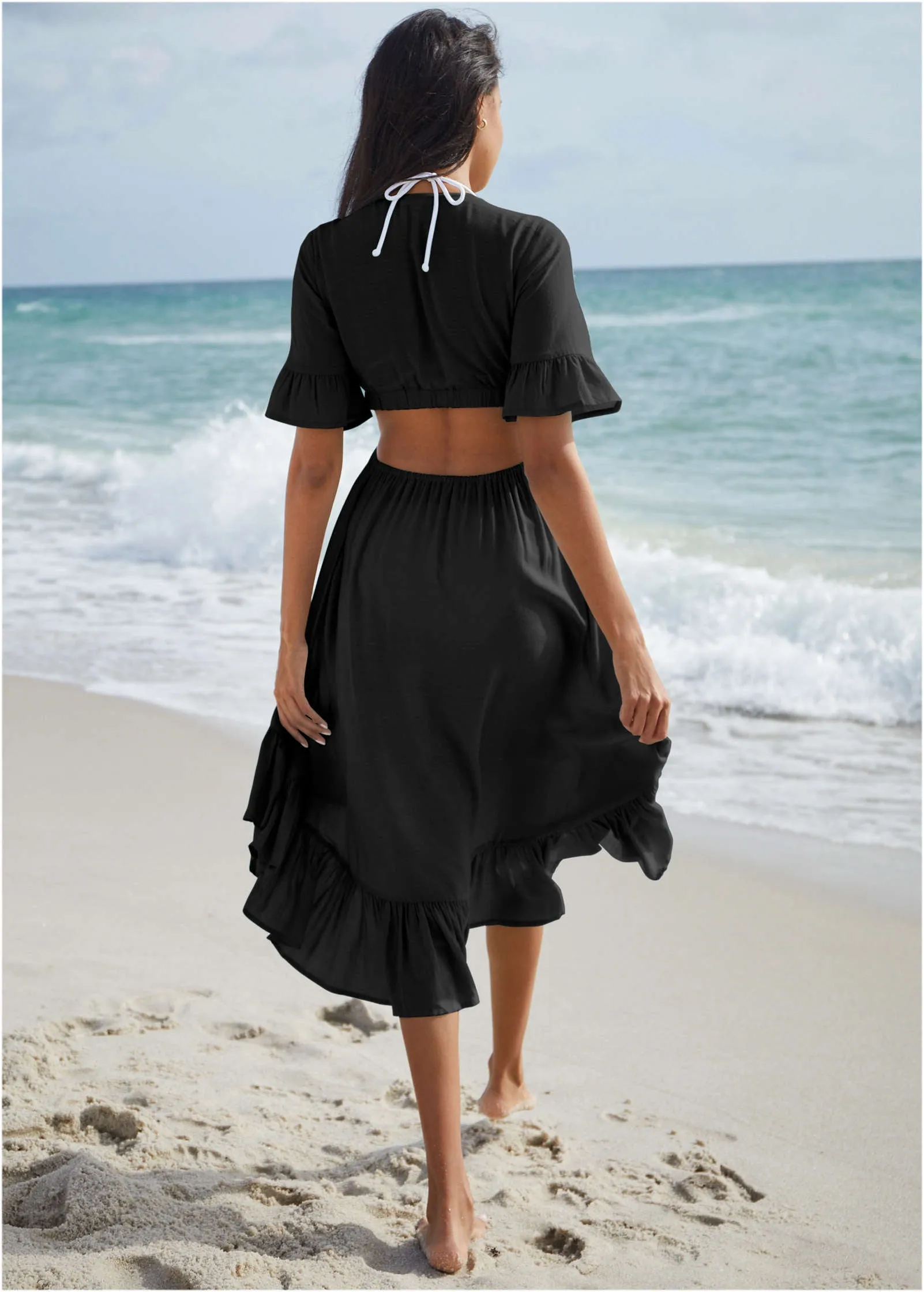 Ruffle Trim Cover-Up Dress - Black Beauty