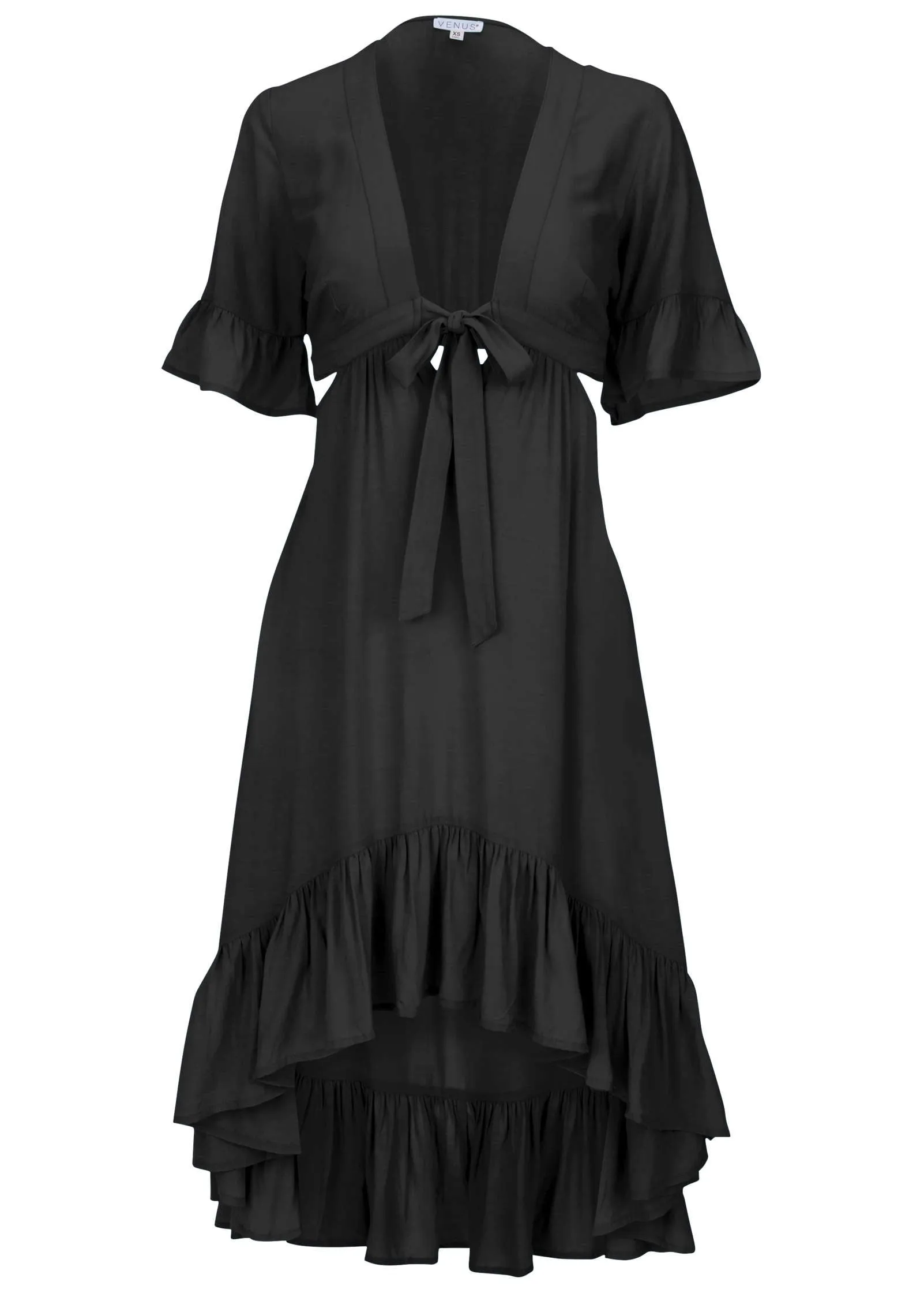 Ruffle Trim Cover-Up Dress - Black Beauty