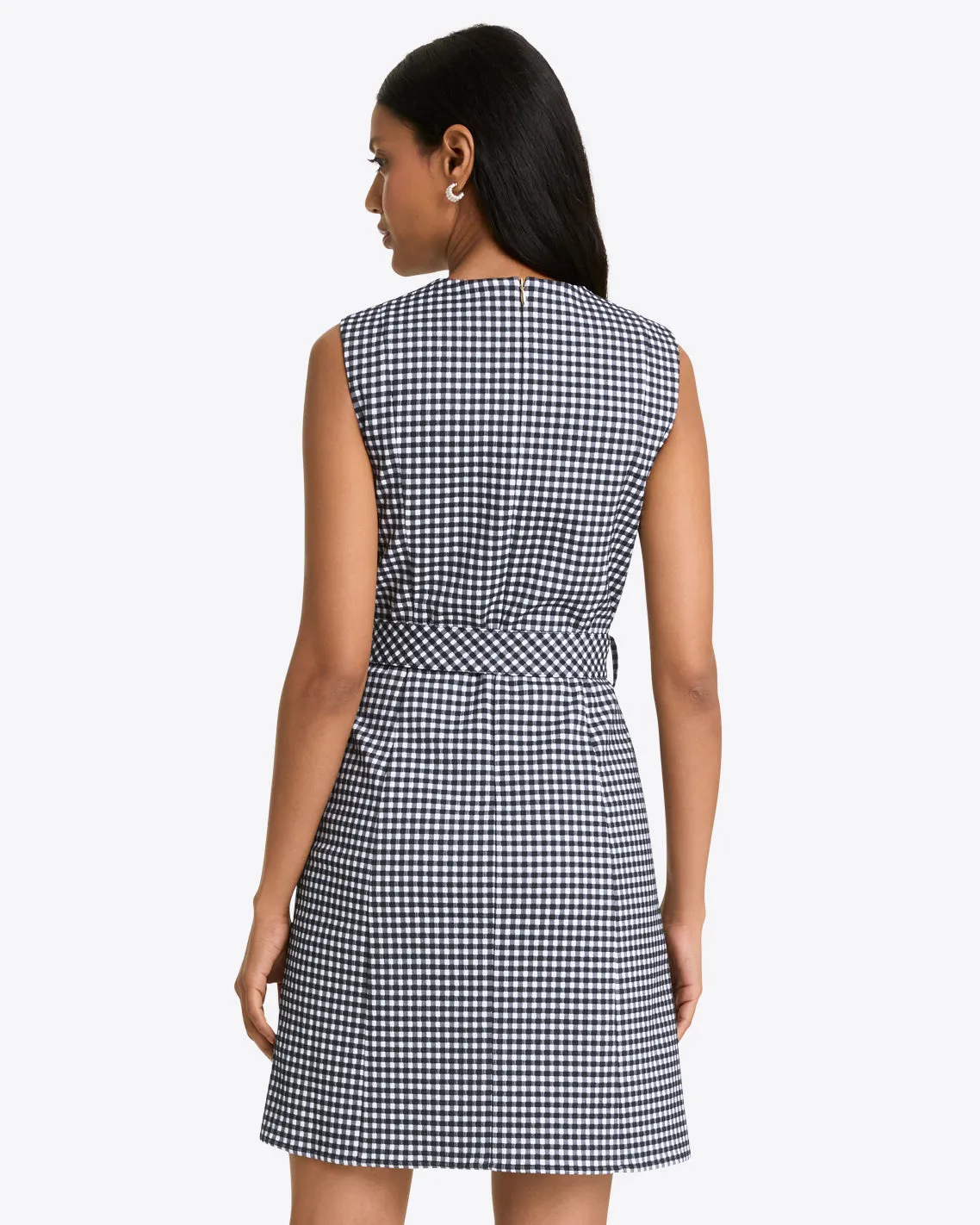 Sadie Belted Shift Dress in Textured Gingham