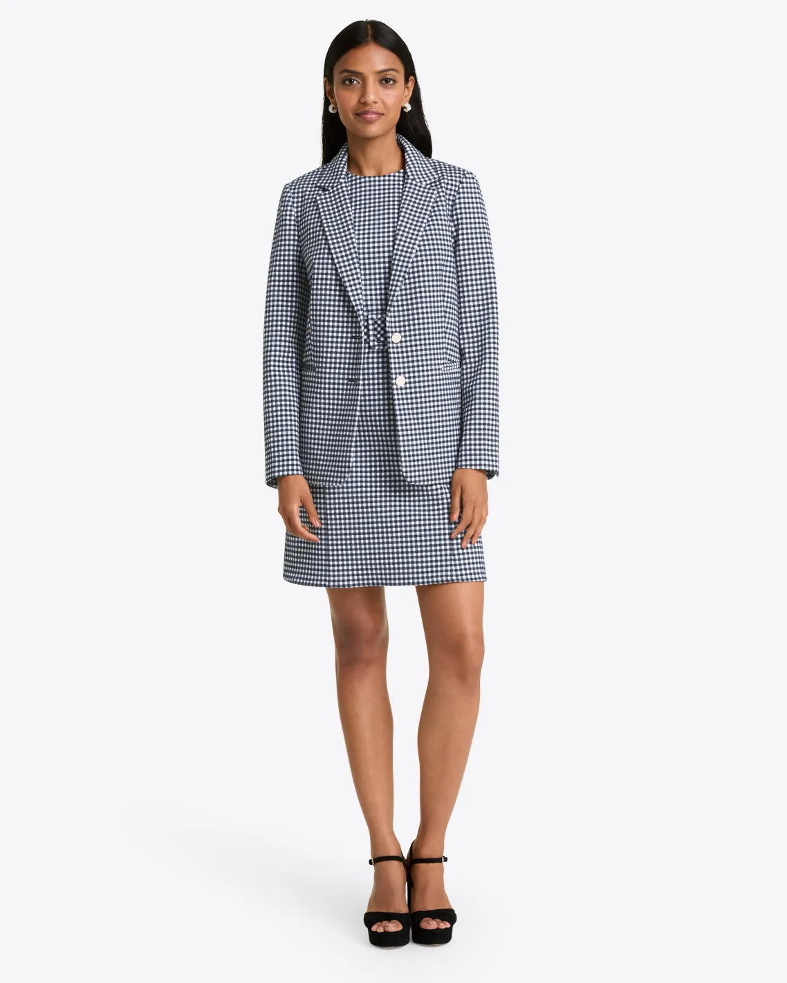 Sadie Belted Shift Dress in Textured Gingham