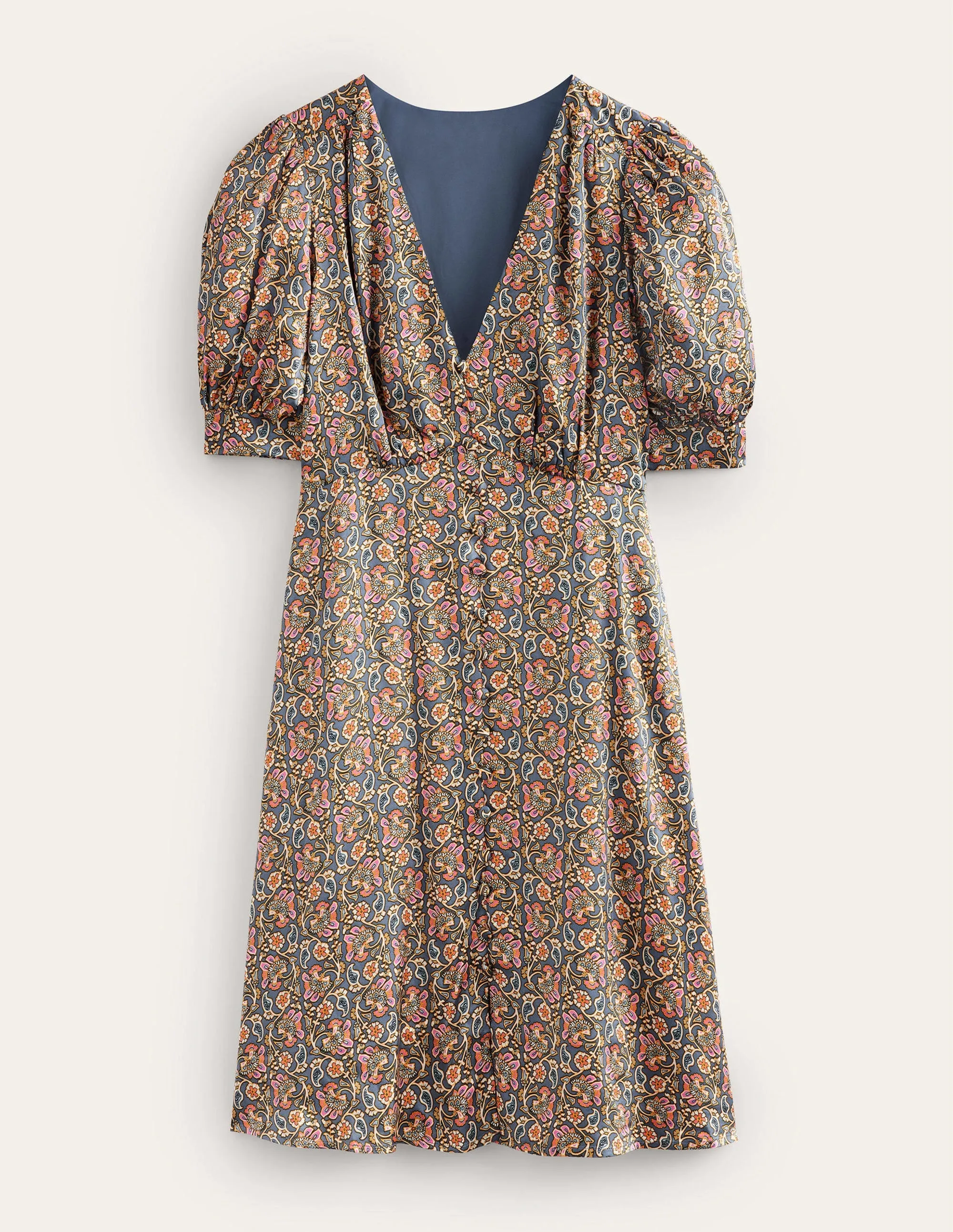 Satin Tea Dress-Nightshadow, Block Paisley