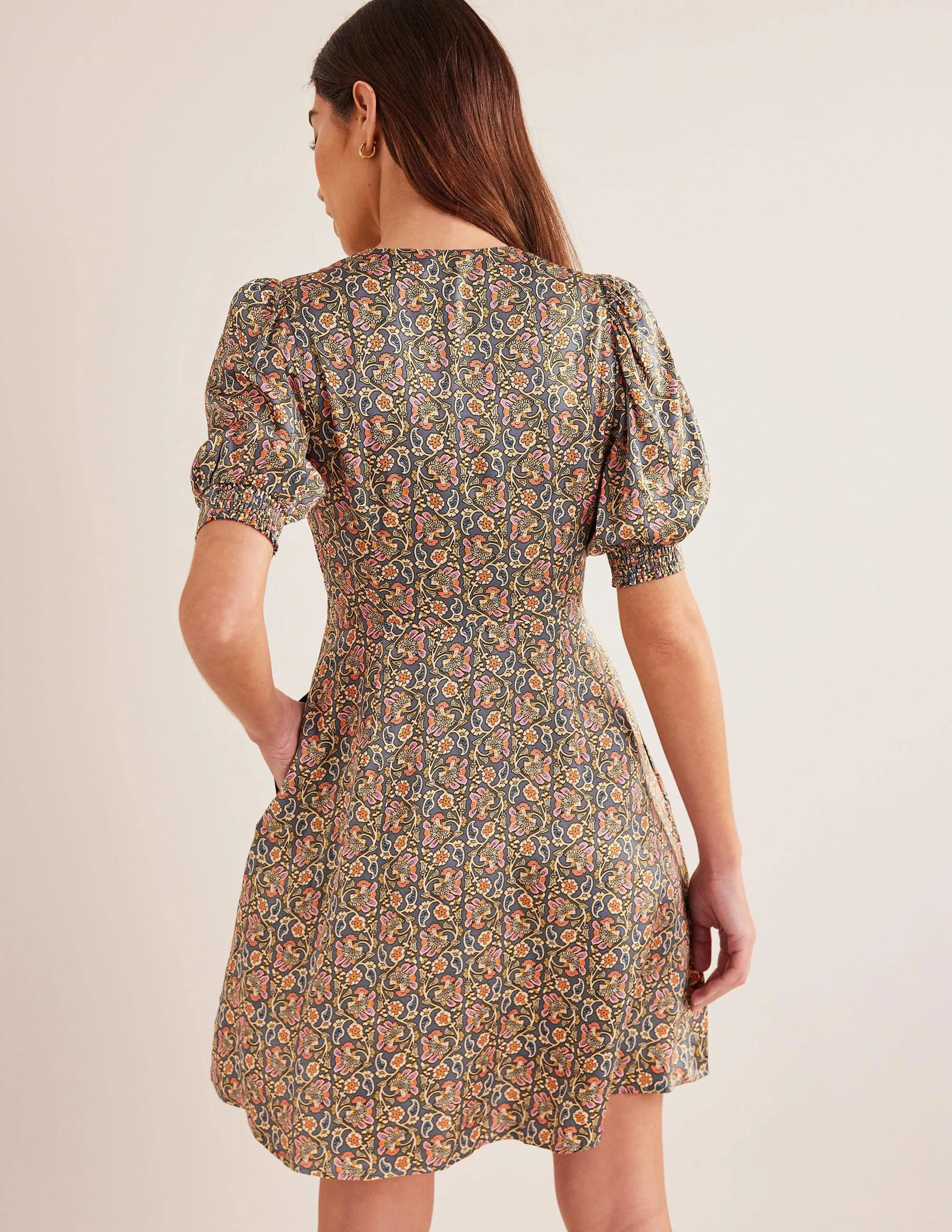 Satin Tea Dress-Nightshadow, Block Paisley