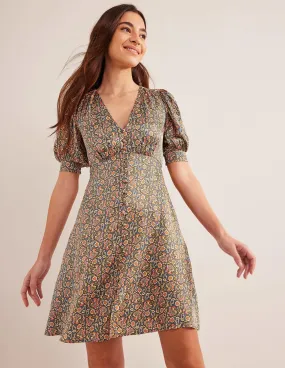 Satin Tea Dress-Nightshadow, Block Paisley