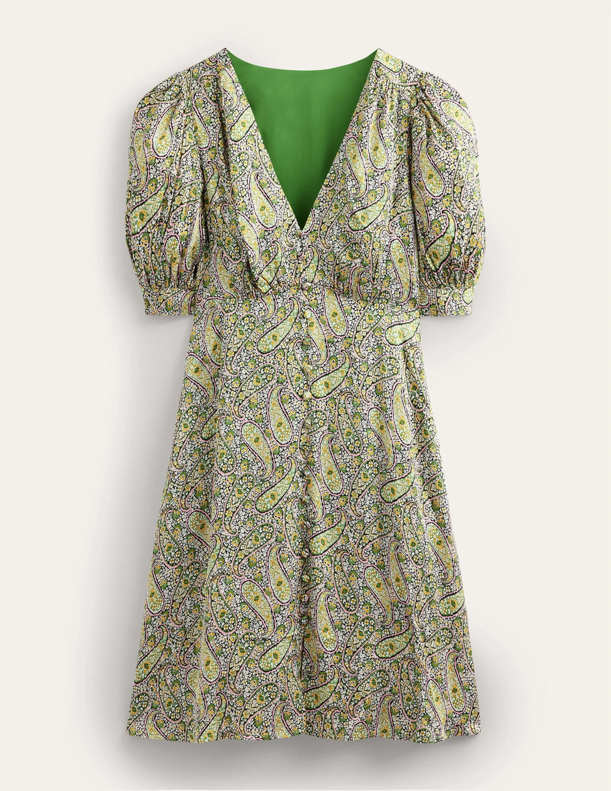 Satin Tea Dress-Park Ranger, Paisley Blooms