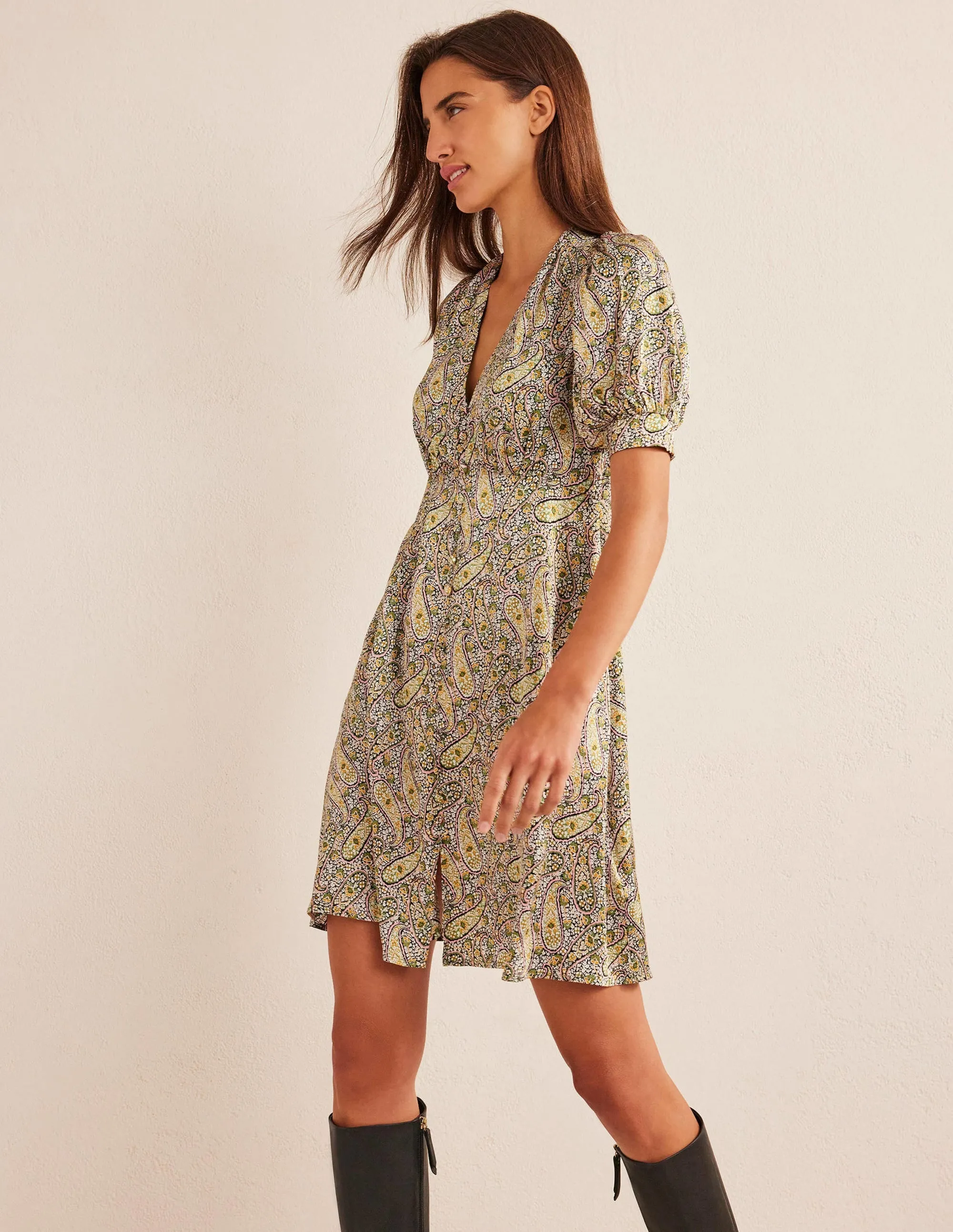 Satin Tea Dress-Park Ranger, Paisley Blooms