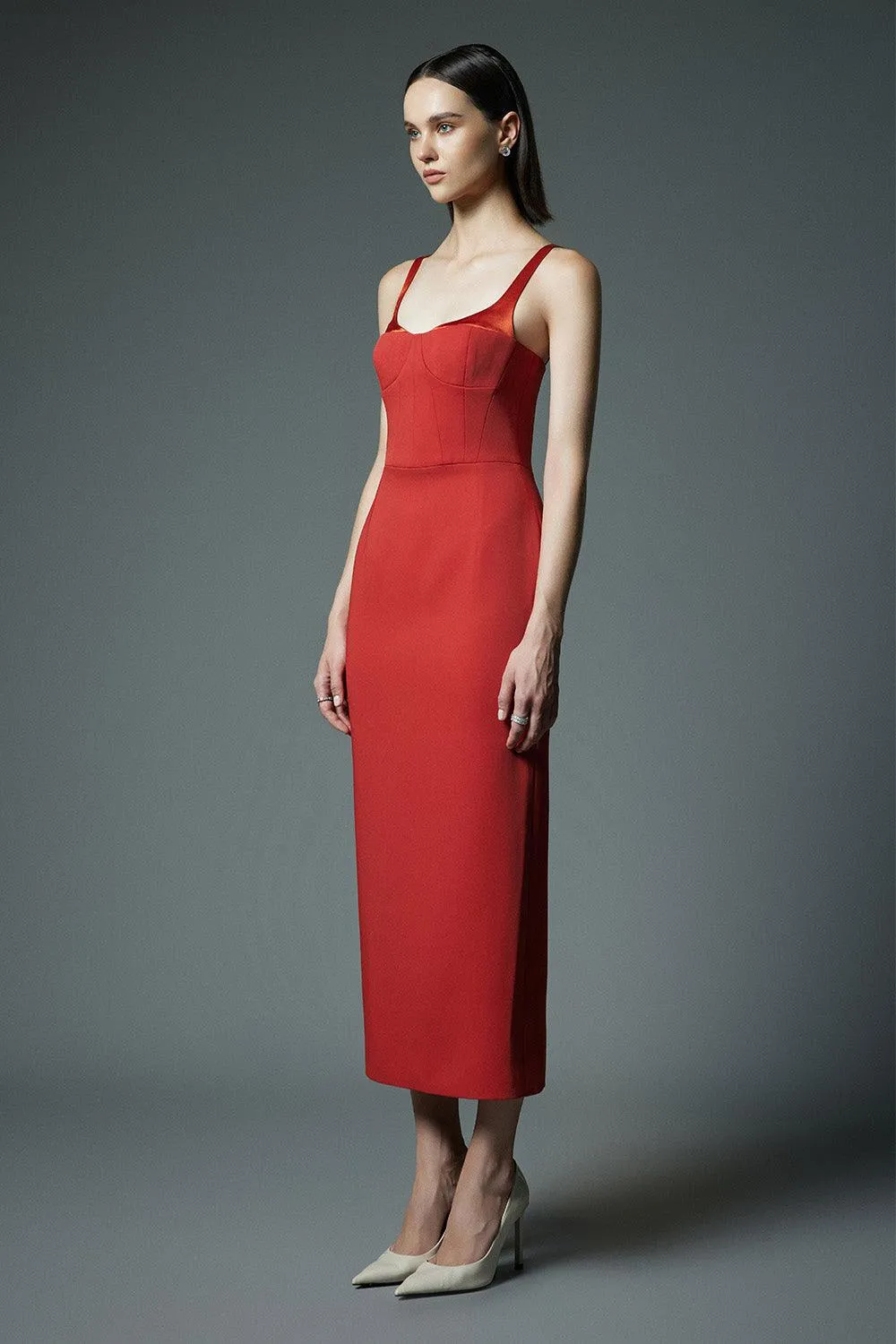 Sevilla Sheath Sleeveless Satin Crepe Midi Dress