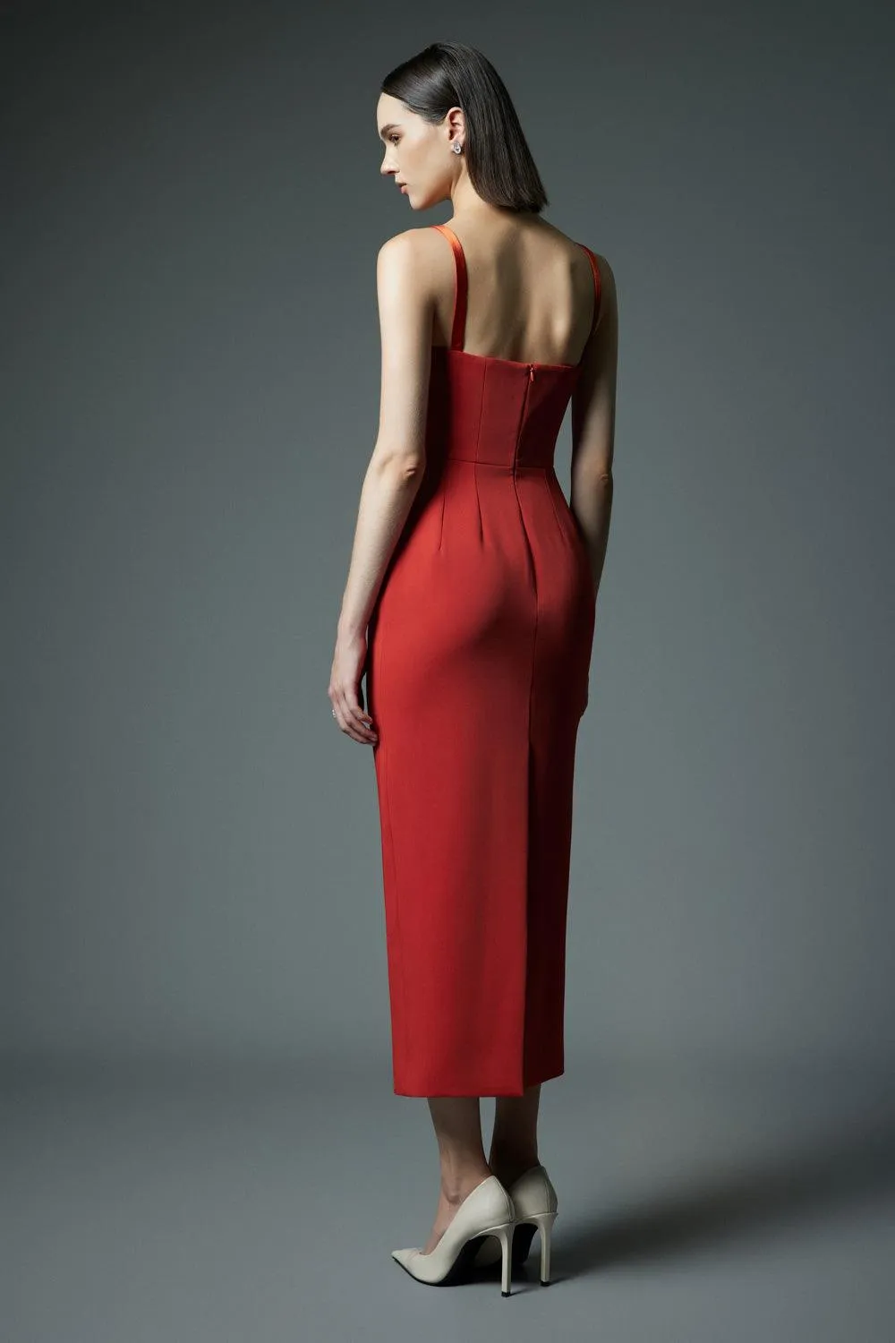 Sevilla Sheath Sleeveless Satin Crepe Midi Dress