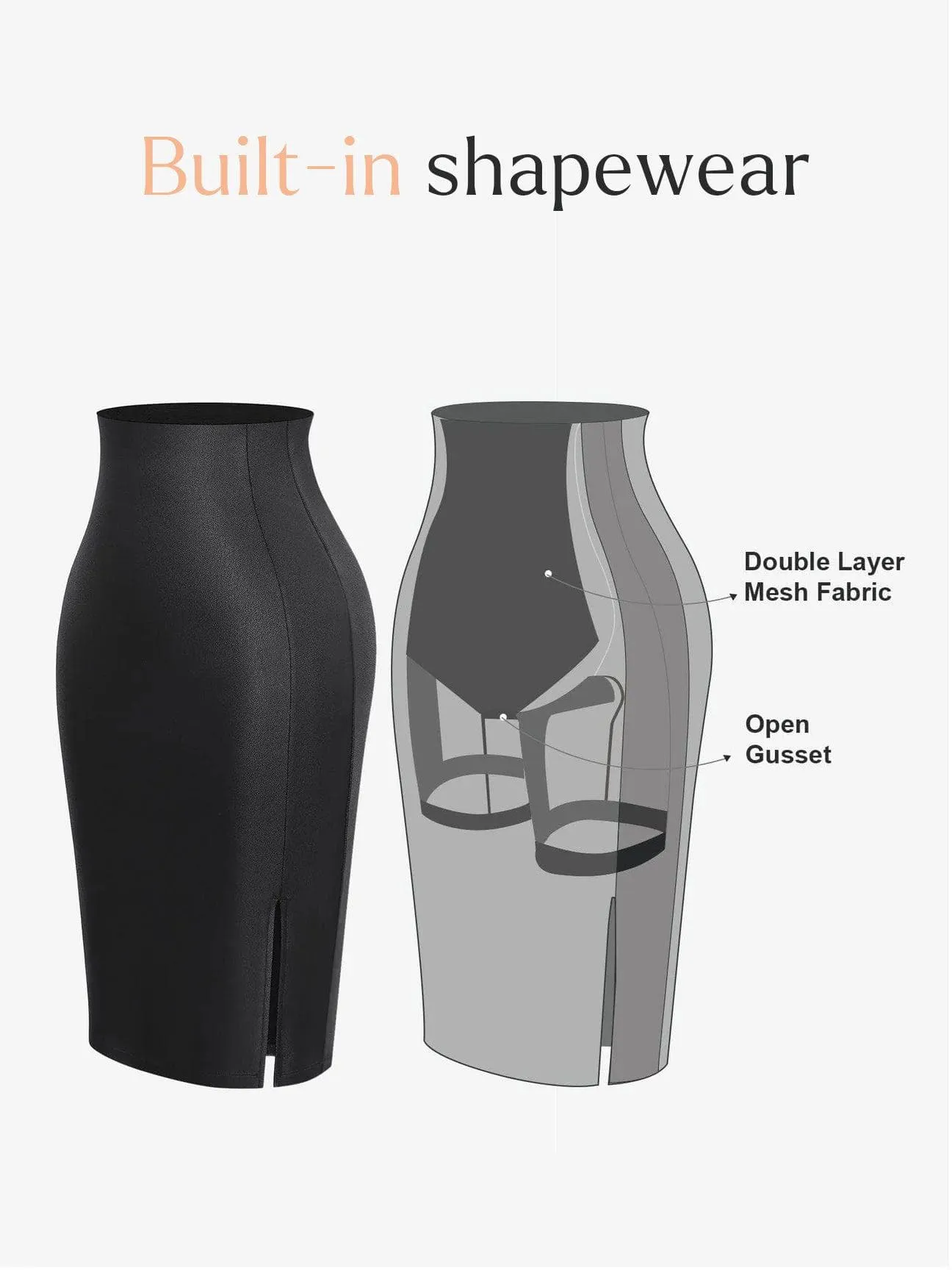 Shapewear Mock Neck Leather Sculpting Bodysuit Skirt Set