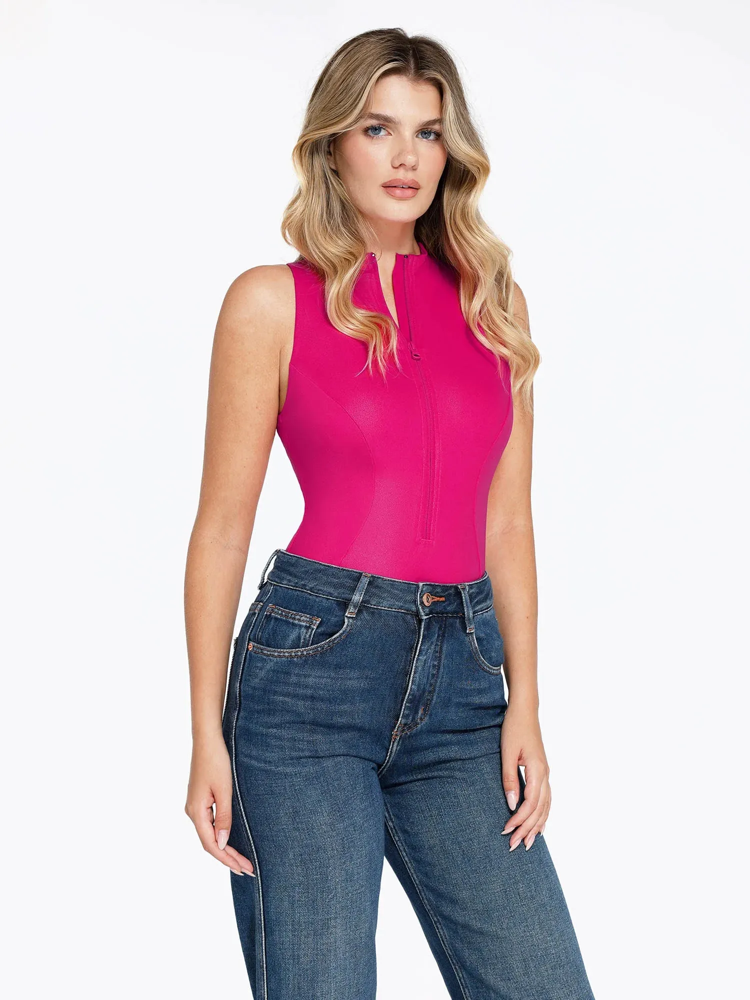 Shapewear Mock Neck Leather Sculpting Bodysuit Skirt Set