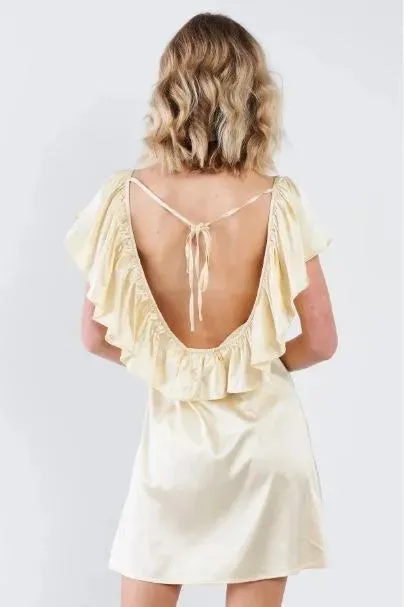 Silk Square Neck Butterfly Sleeve Loe Back Mini Dress