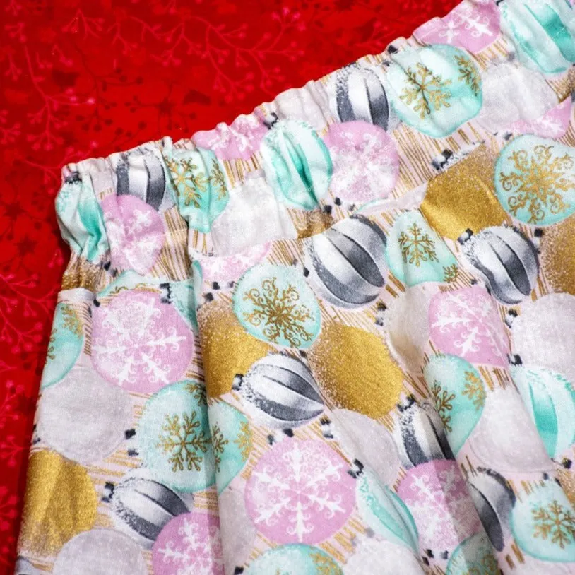 Skirt - Christmas - Elastic Waist, Pastel Christmas Baubles