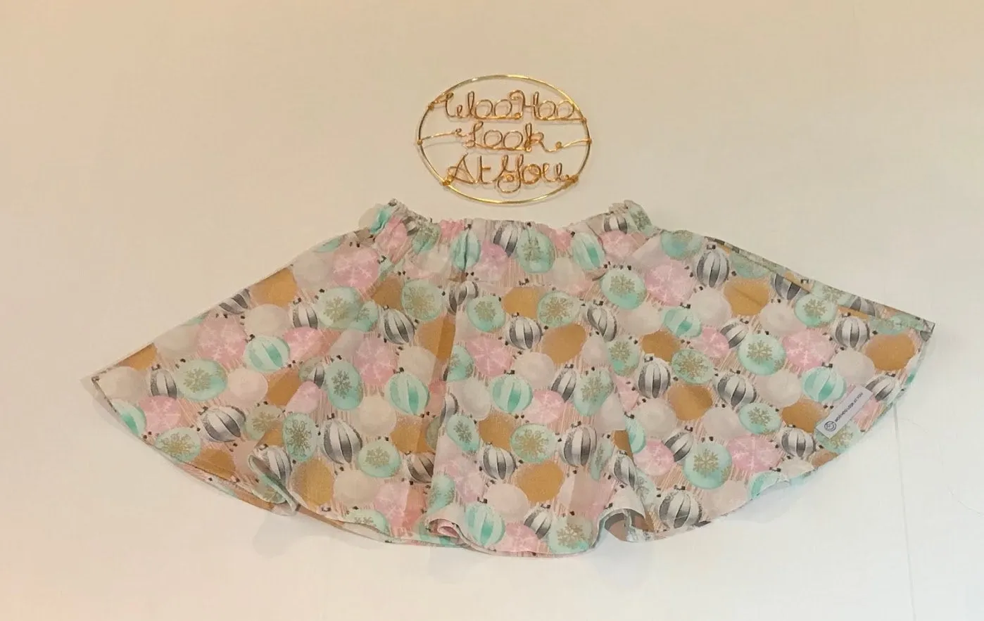 Skirt - Christmas - Elastic Waist, Pastel Christmas Baubles