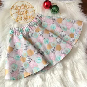 Skirt - Christmas - Elastic Waist, Pastel Christmas Baubles