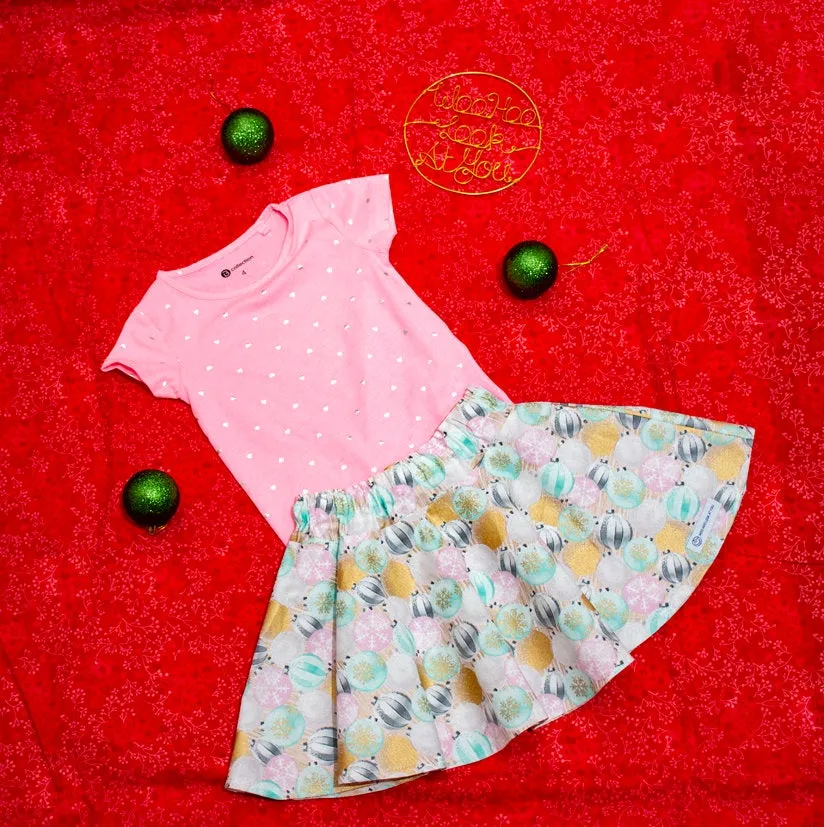 Skirt - Christmas - Elastic Waist, Pastel Christmas Baubles