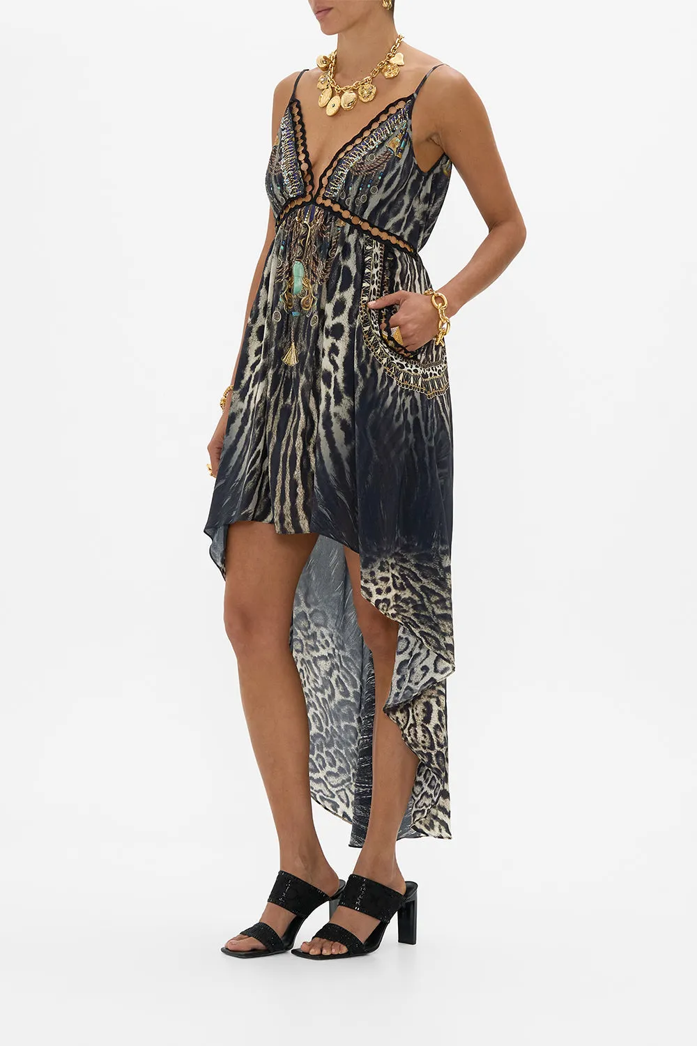 STRAPPY HIGH LOW DRESS WITH POCKETS CAT WORSHIP