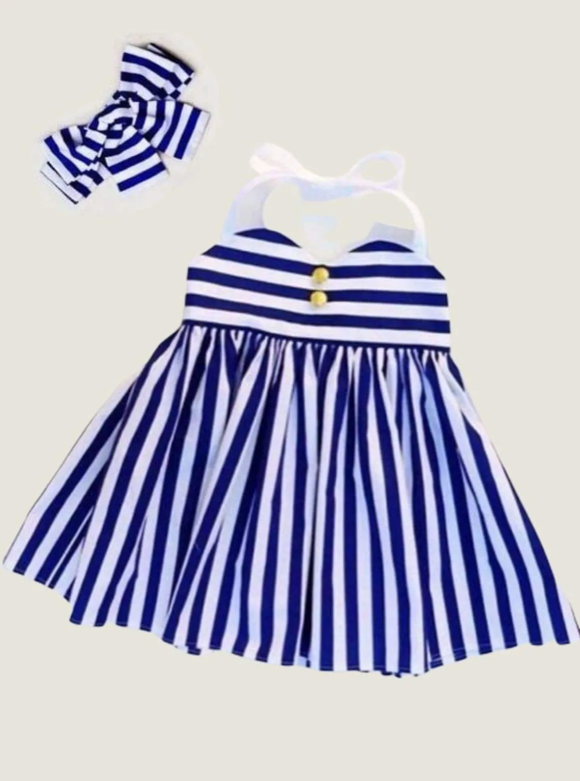 Sweet Sailor Striped Halter Dress And Headband Set