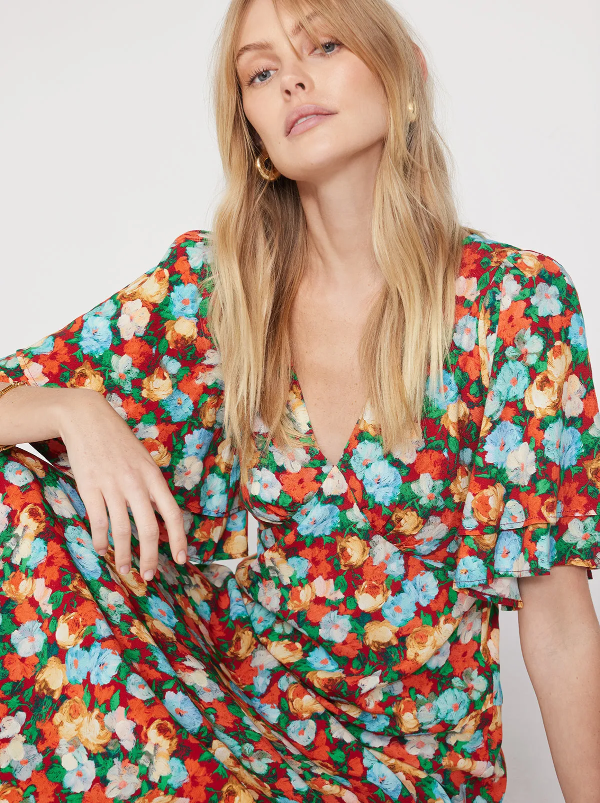 Tallulah Blue Impressionist Floral Print Maxi Dress