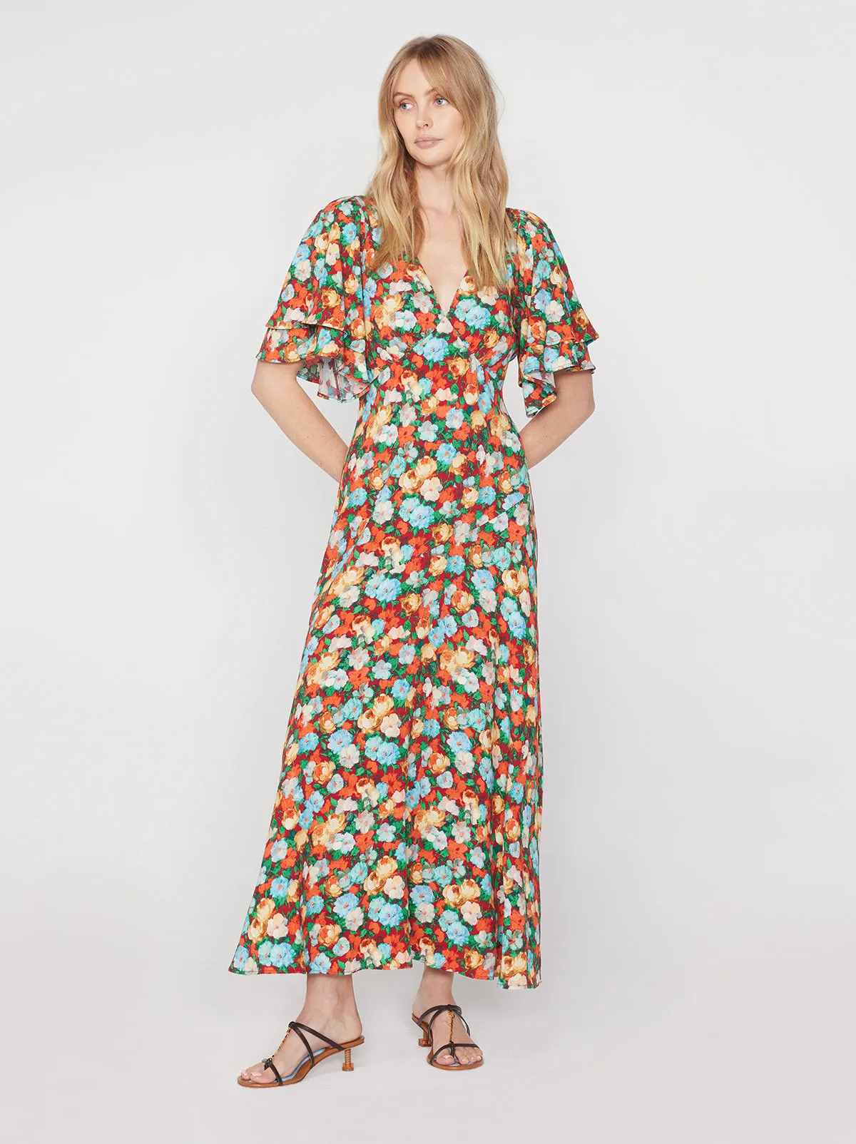 Tallulah Blue Impressionist Floral Print Maxi Dress