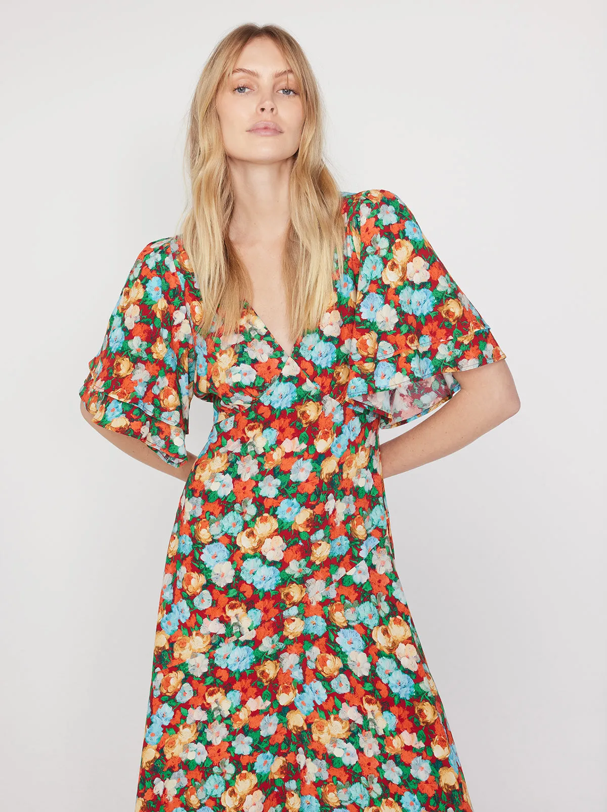 Tallulah Blue Impressionist Floral Print Maxi Dress