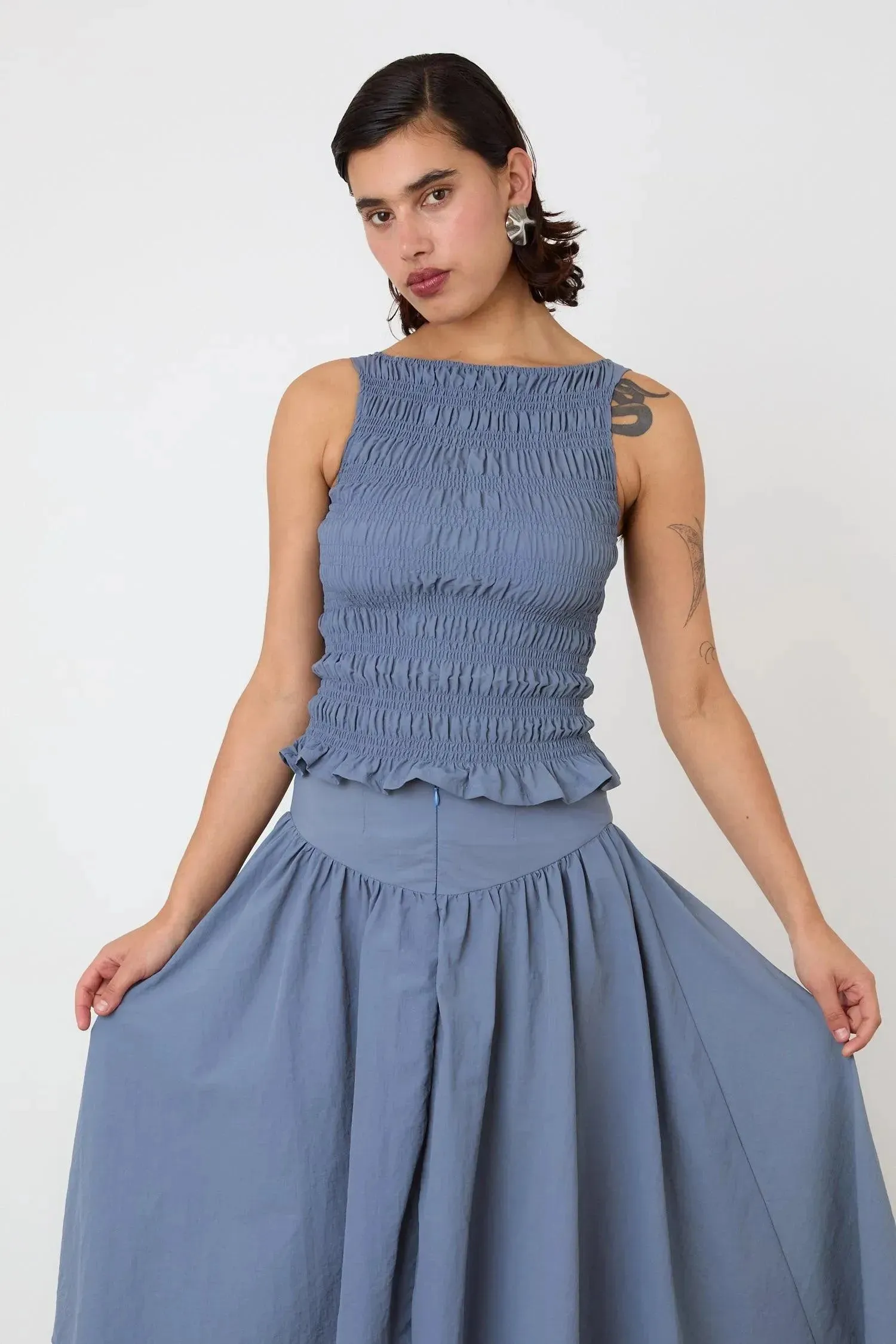 The Deba Midi Skirt, Denim Blue