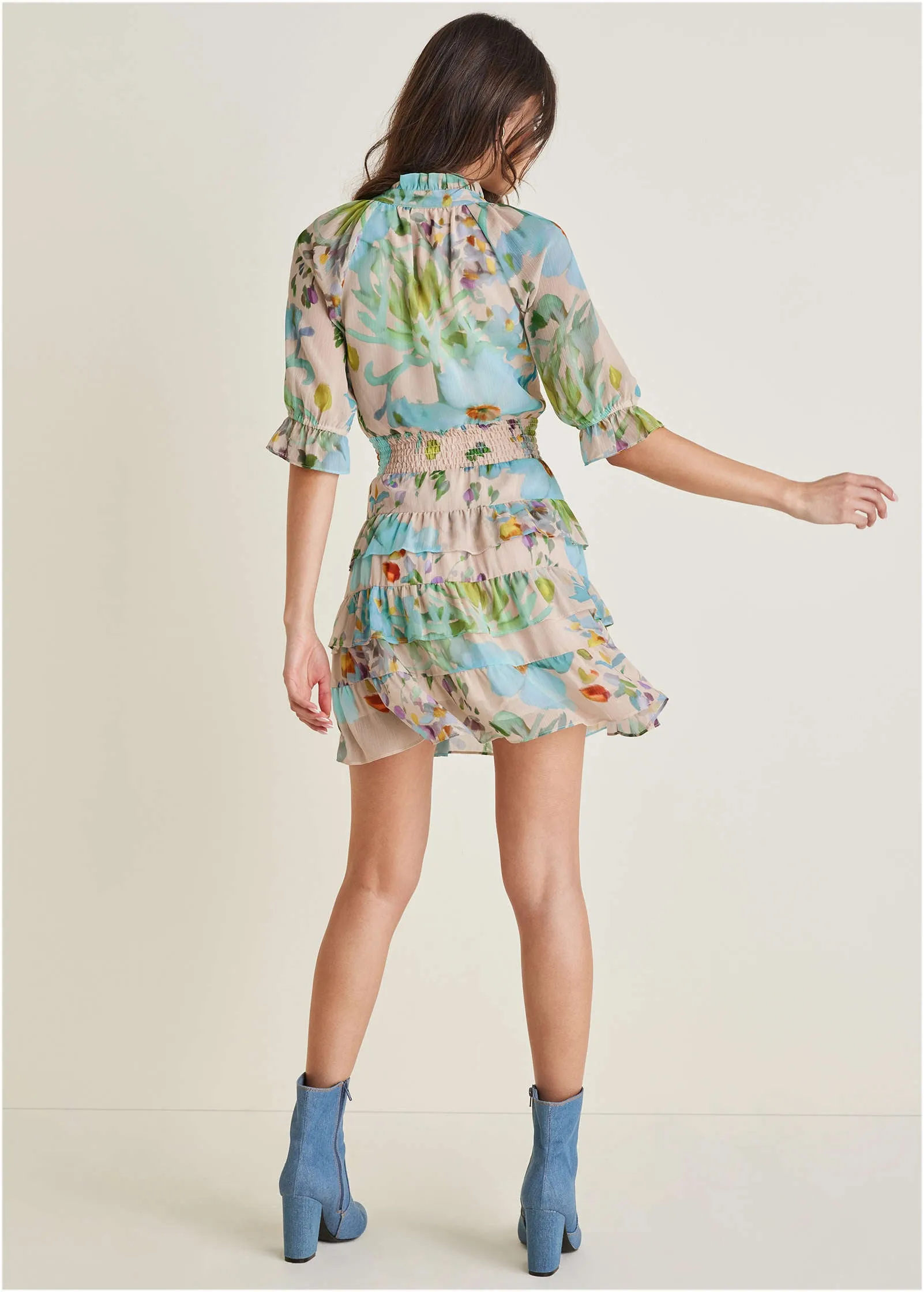 Tiered Ruffle Mini Dress - Coquette Bouquet