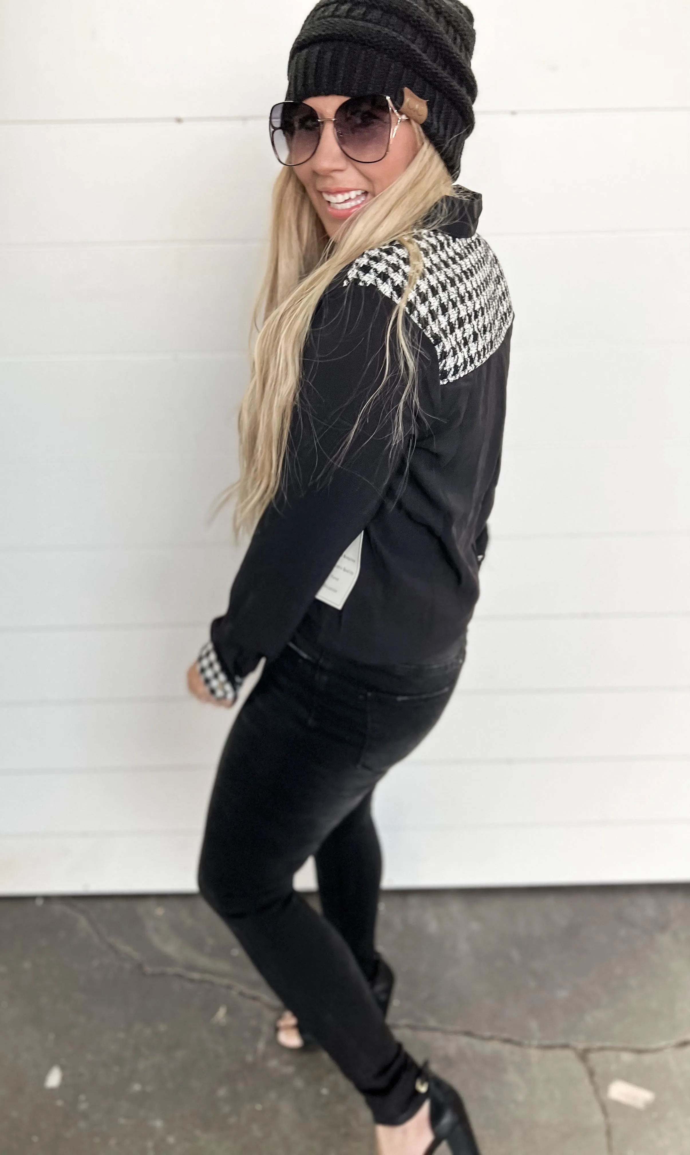 Tweed Houndstooth Contrasted Blouse - Final Sale