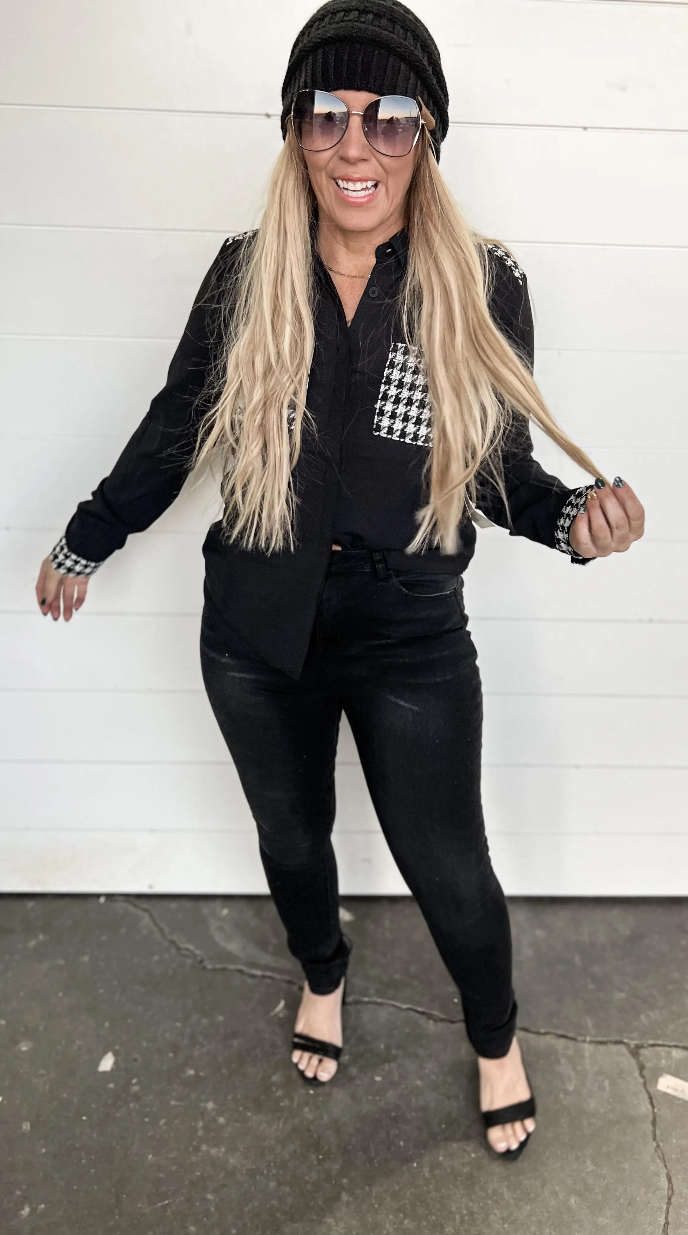 Tweed Houndstooth Contrasted Blouse - Final Sale