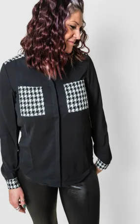 Tweed Houndstooth Contrasted Blouse - Final Sale
