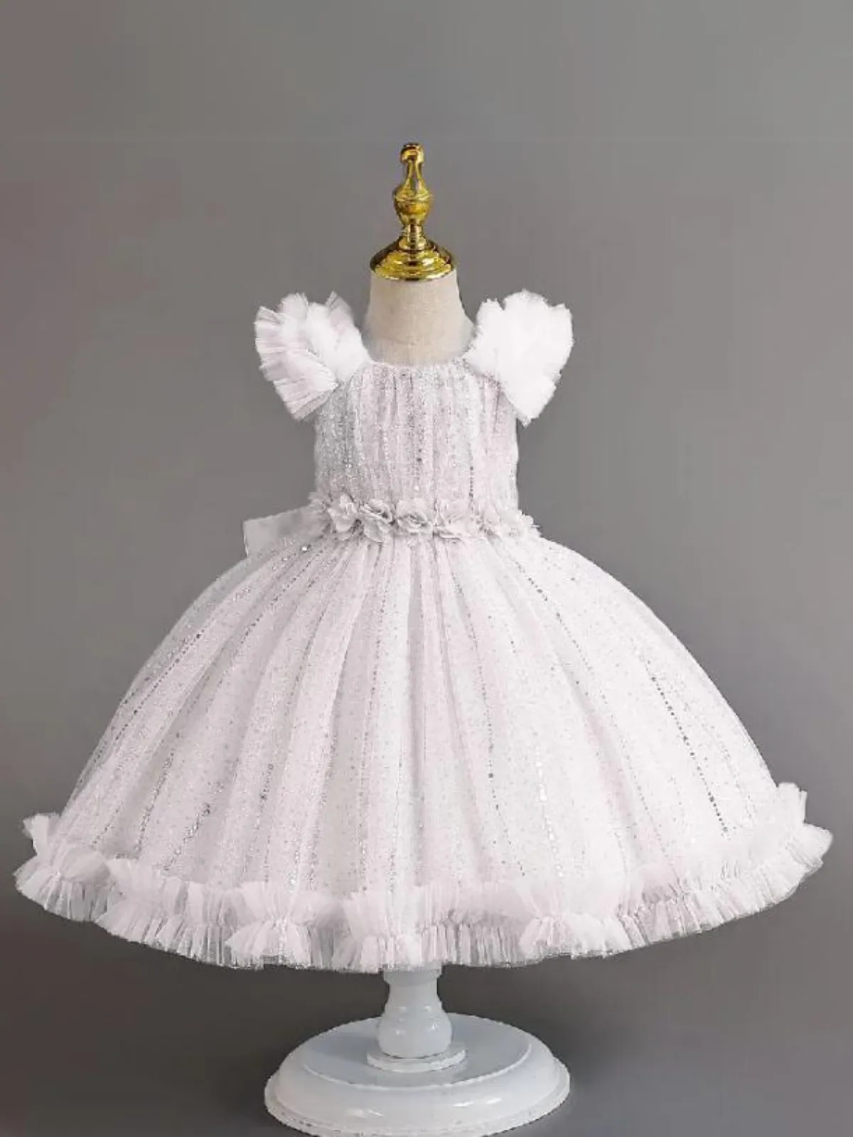 Twirling With Sparkles Sequined Ruffle Flower Girl Dress
