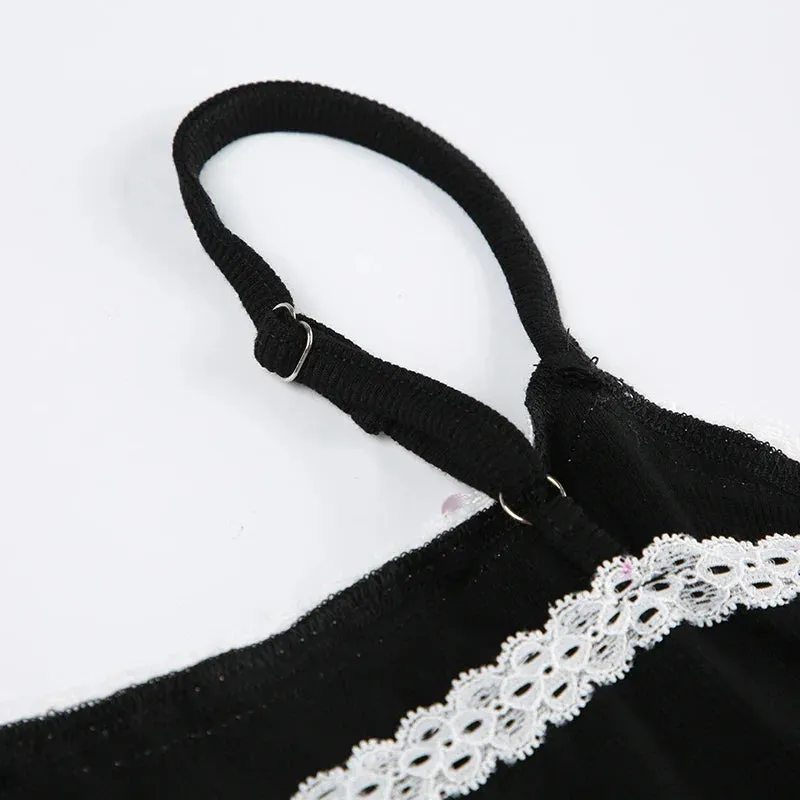 Uniwim Black Bow Lace Trim Frill A-Line Dress