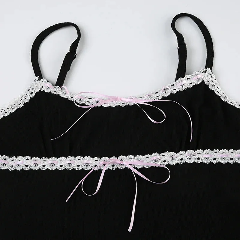 Uniwim Black Bow Lace Trim Frill A-Line Dress