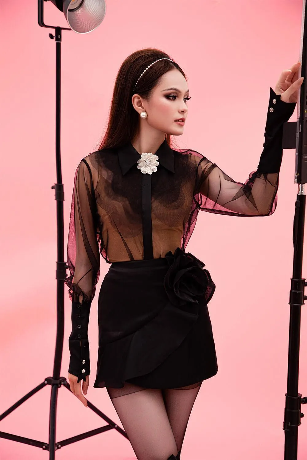 Uzma A-line Ruffle Trim Organza Mini Skirt