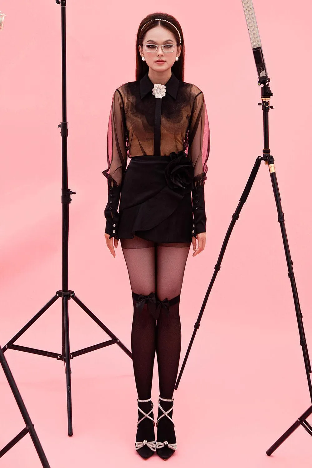 Uzma A-line Ruffle Trim Organza Mini Skirt