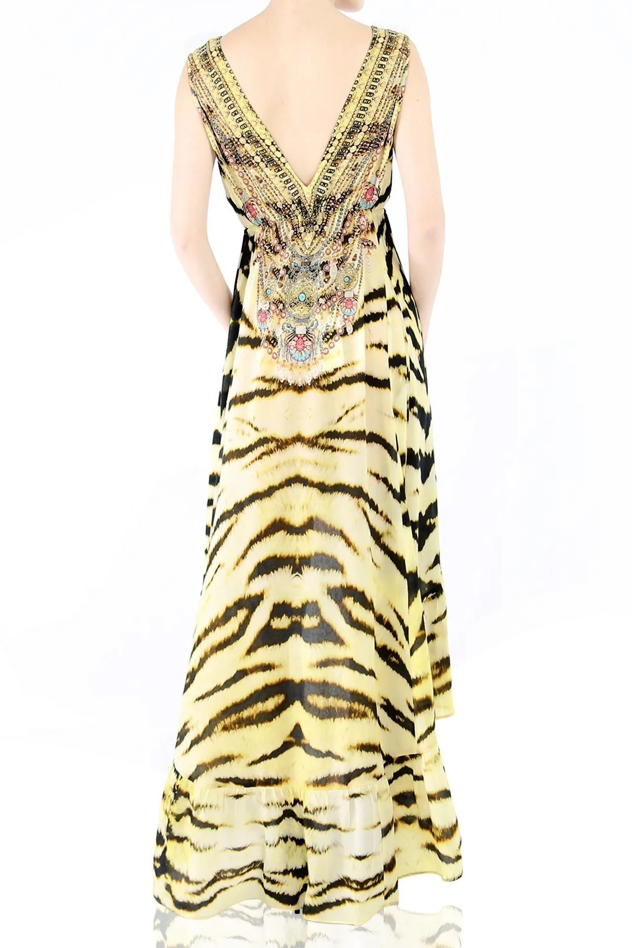 V-Neck Hi-Low Maxi -Tiger Print